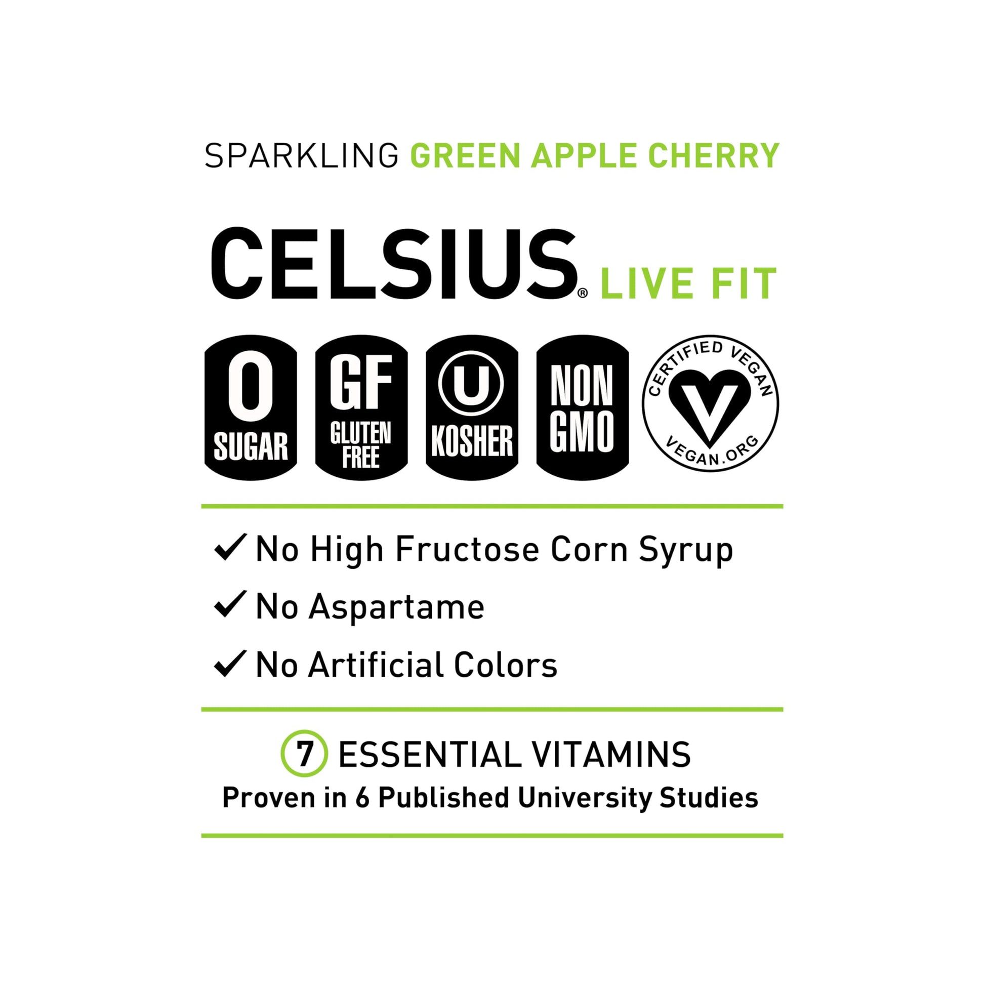 CELSIUS Sparkling Green Apple Cherry, Functional Essential Energy Drink, 12 Fl Oz CELSIUS