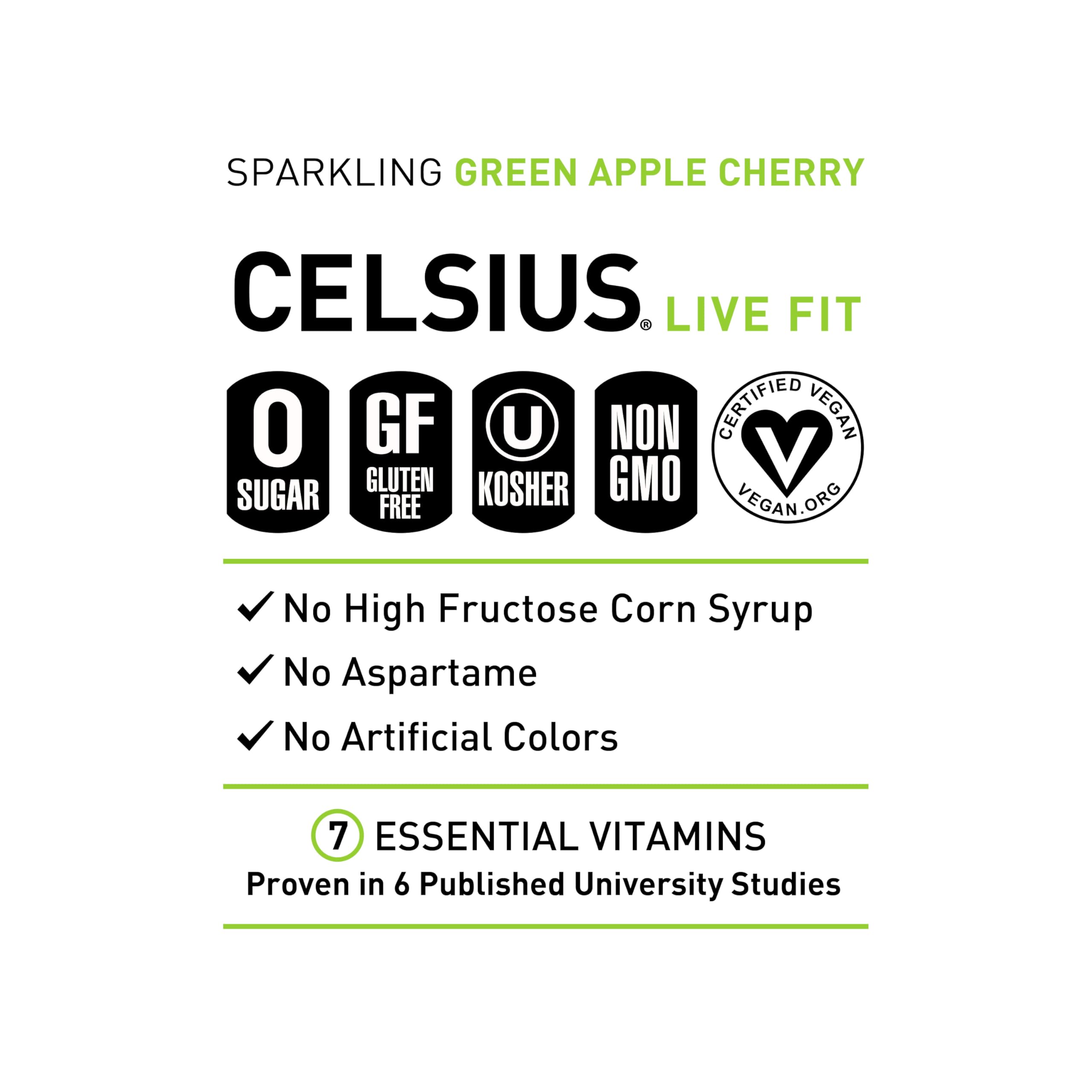CELSIUS Sparkling Green Apple Cherry, Functional Essential Energy Drink, 12 Fl Oz CELSIUS