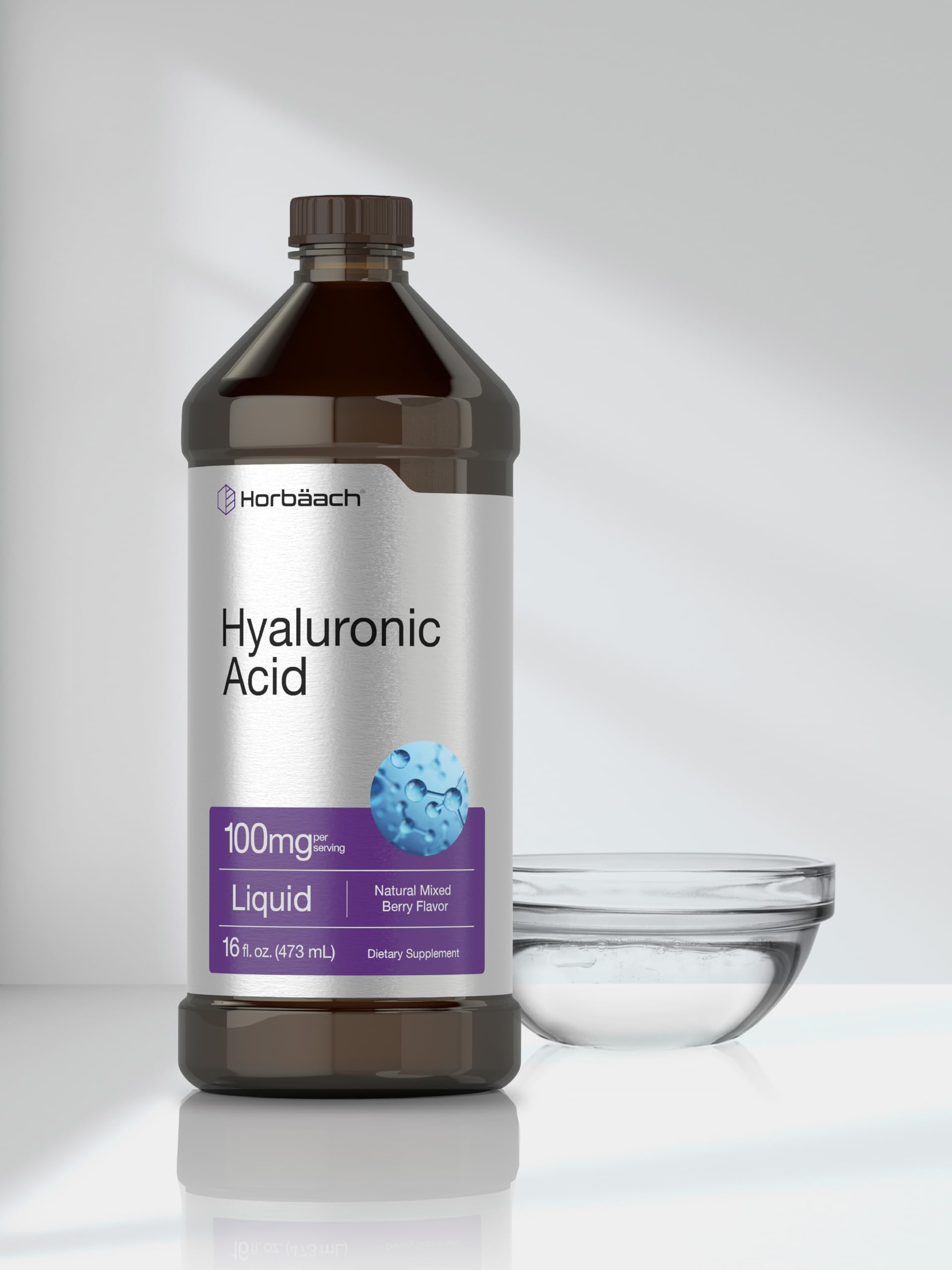 Liquid Hyaluronic Acid Supplement | 100 mg | 16 oz | Mixed Berry Flavor | Non-GMO