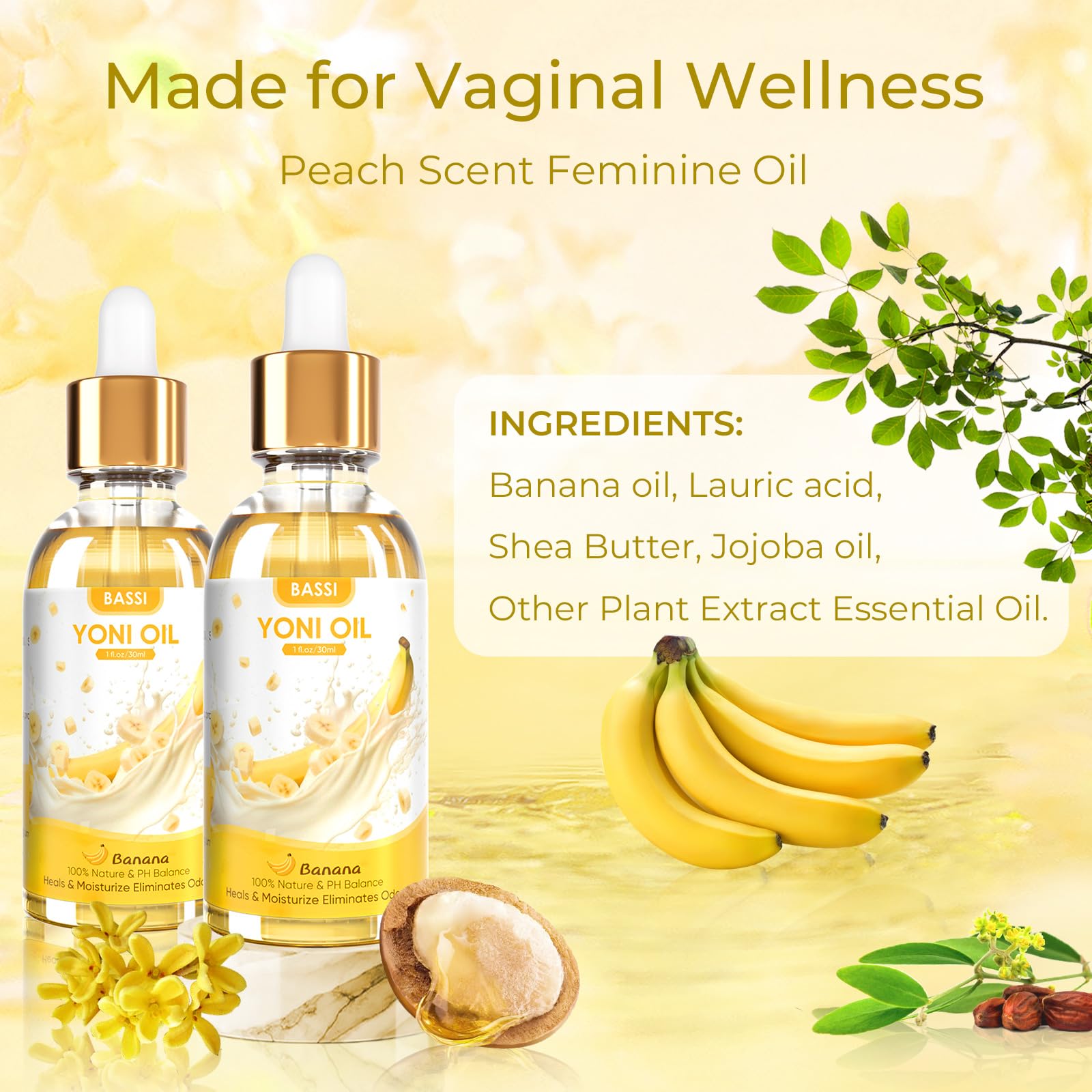 2PCS Yoni Oil Organic Feminine Oil Vaginal Moisturizer - Ph Balance for Women - Feminine Deodorant BASSI