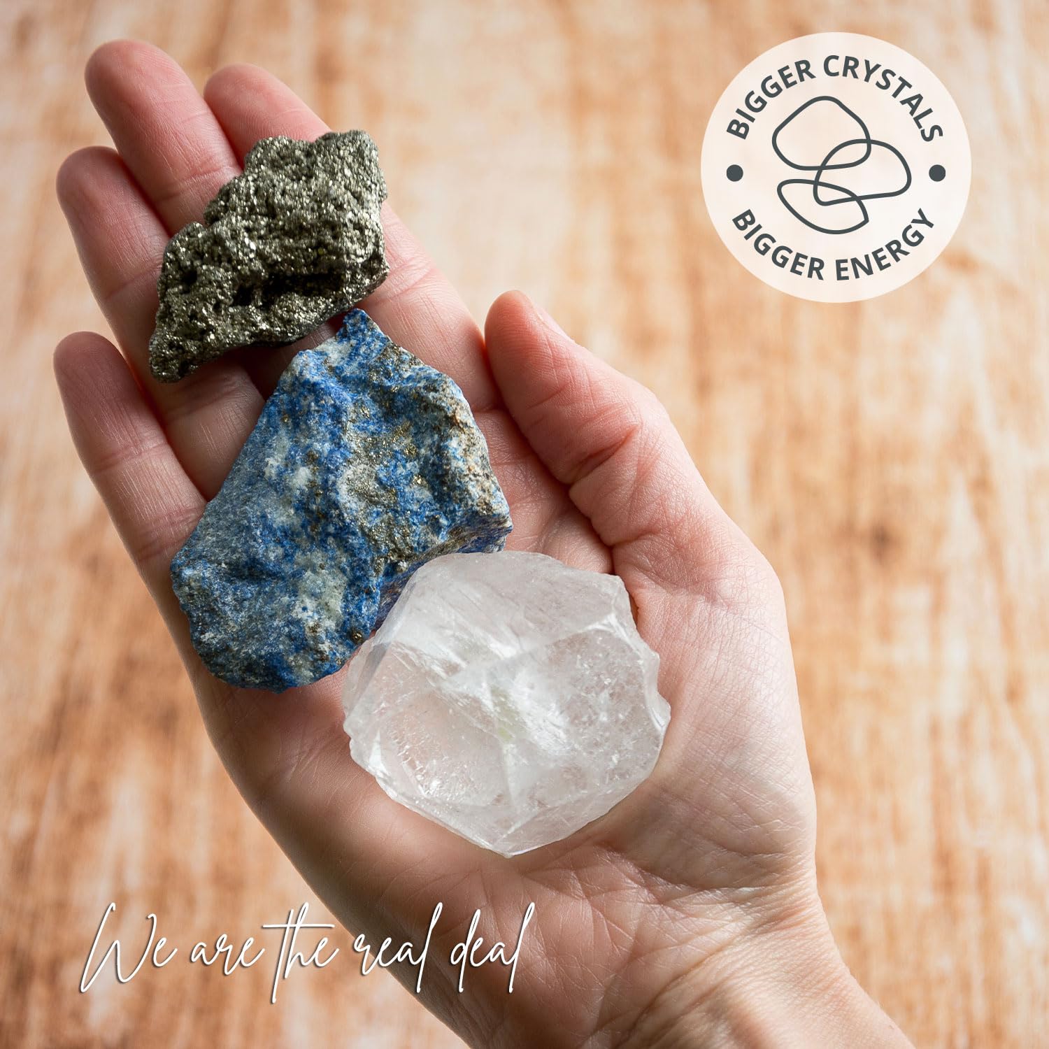 5PCS SAMSARI Abundance XL Crystals Healing Set - (Pyrite, Lapis Lazuli, Clear Quartz), 1 Palo Santo Stick SAMSARI