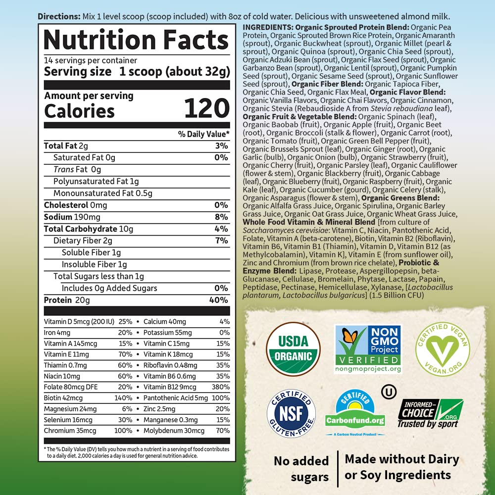 Garden of Life Meal Replacement Vanilla Chai Powder, 14 Servings