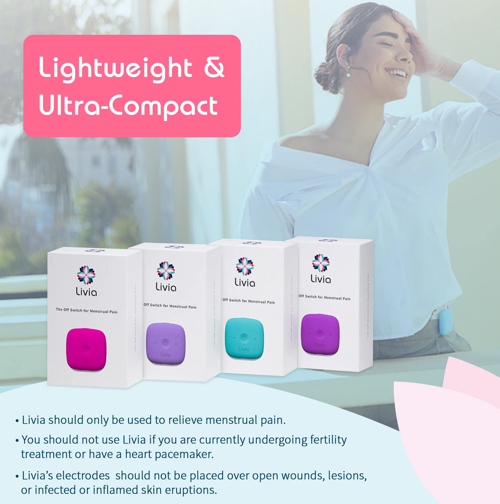 Livia Menstrual Pain Relief Device, Lavender - The Off Switch for Period Pain - Portable Unit with Stick-on Pads
