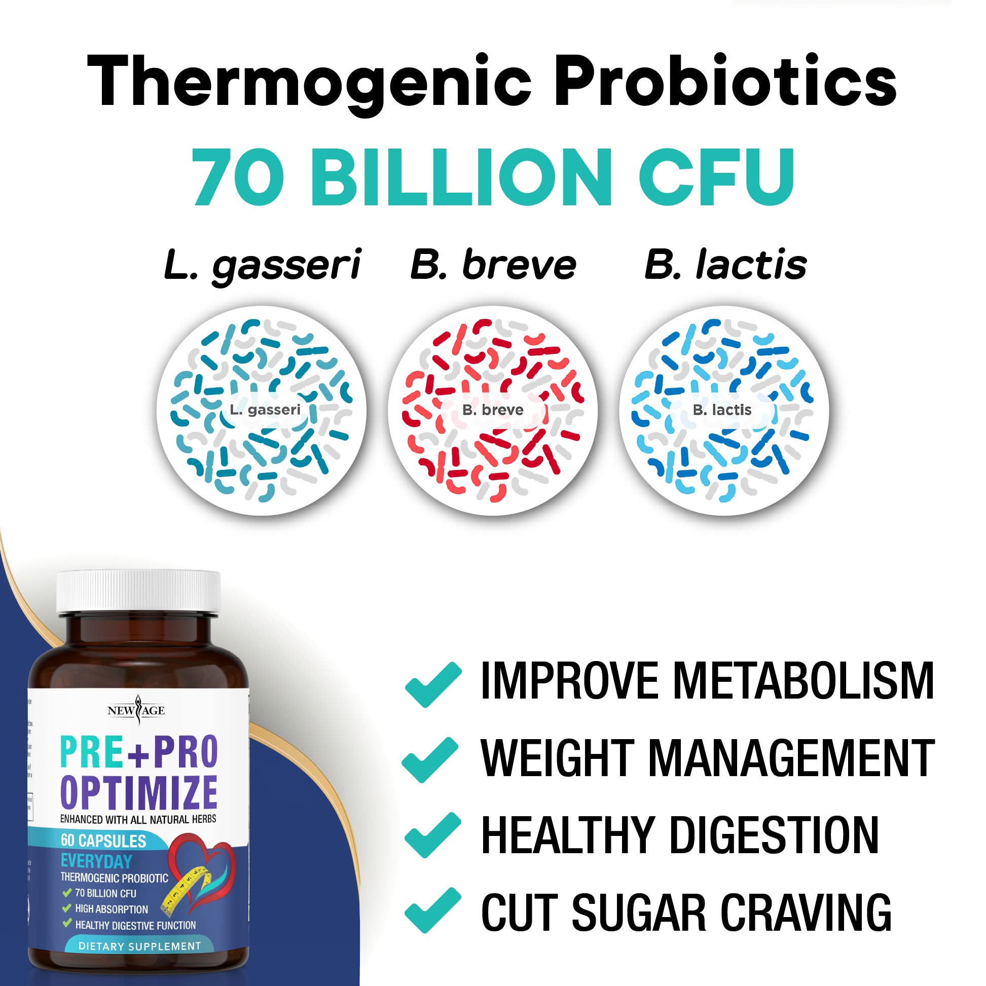 Pro Optimize Probiotics for Women, Menopause, 70 Billion CFU, Digestive Health - Relief for Bloating NEW AGE