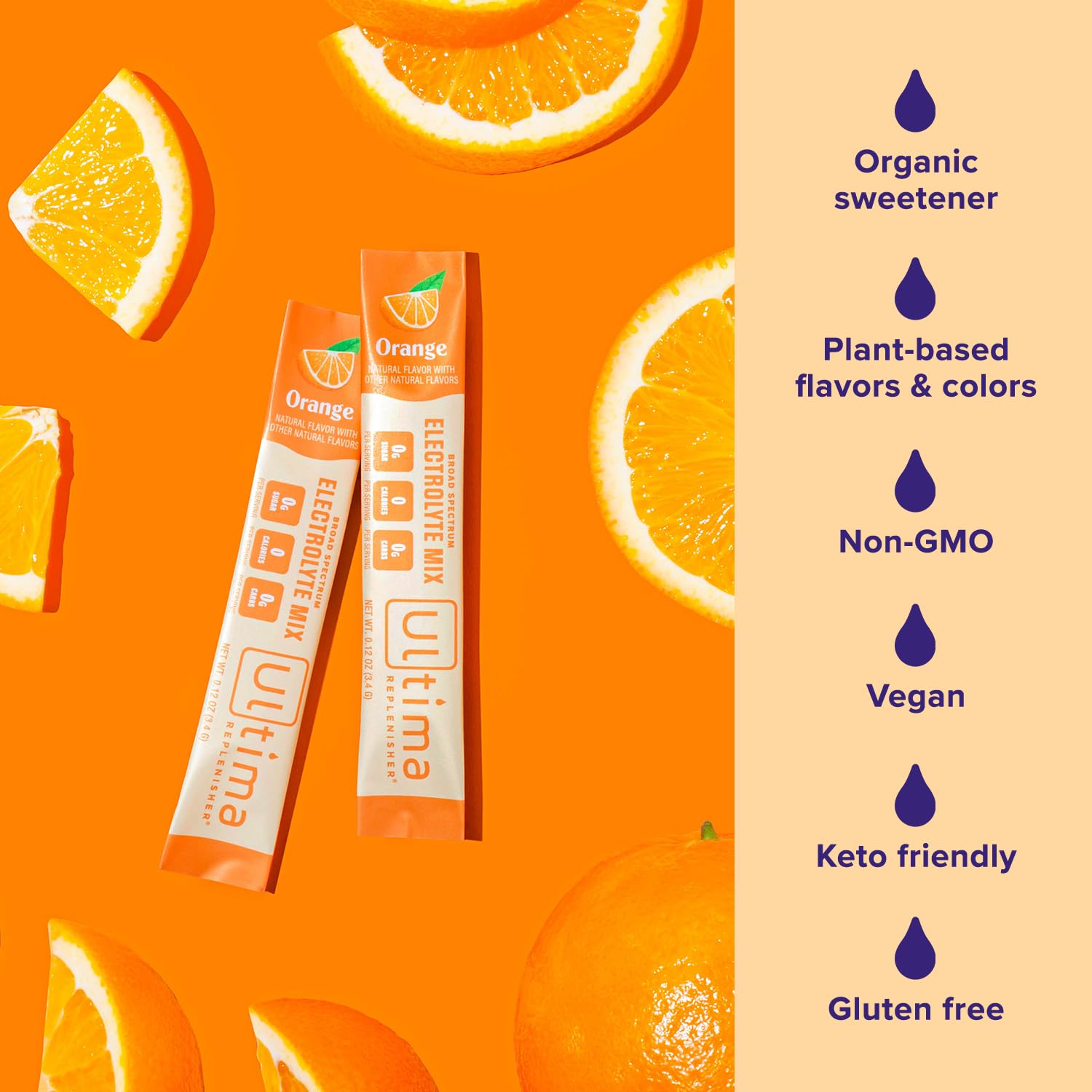 Ultima Replenisher Daily Electrolyte Drink Mix – Orange, 20 Stickpacks – Hydration Ultima Replenisher