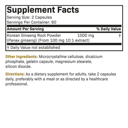 Futurebiotics Korean Panax Ginseng 1000 MG Per Serving Energy, Memory & Brain Health