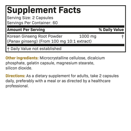Futurebiotics Korean Panax Ginseng 1000 MG Per Serving Energy, Memory & Brain Health