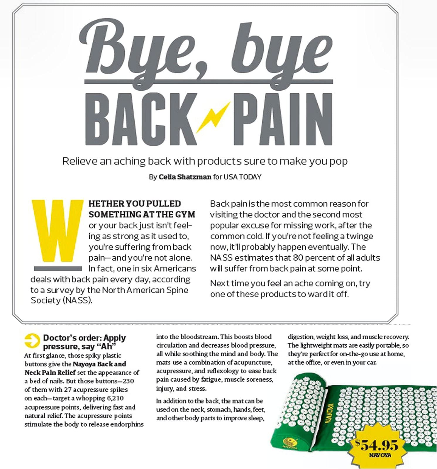 NAYOYA Neck and Back Pain Relief - Acupressure Mat and Neck Pillow Set - Relieves Stress and Sciatic Pain NAYOYA