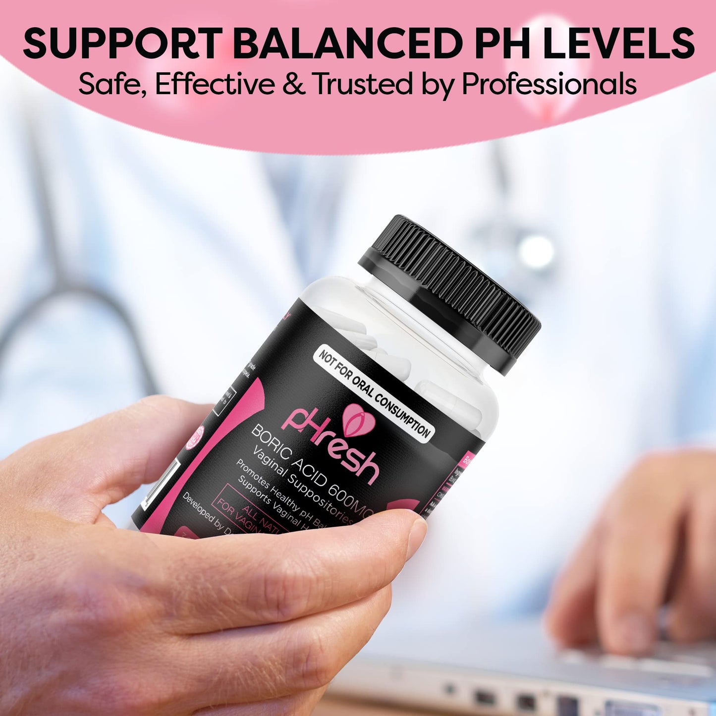 ACE NUTRITION pHresh Boric Acid Suppositories for Women, Suppositories for Odor Use