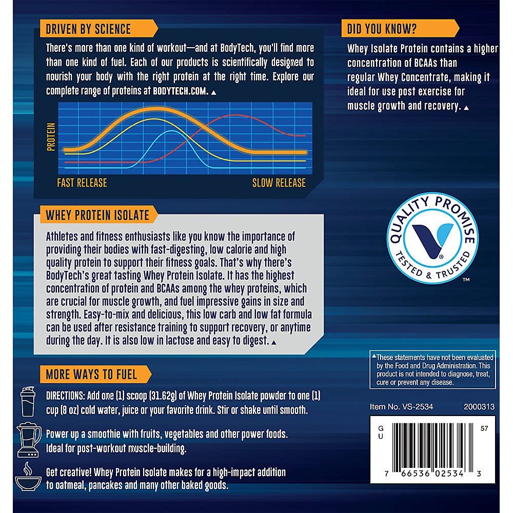 BODYTECH Whey Protein Isolate Powder - Rich Chocolate (3 lbs./43 Servings) BODYTECH