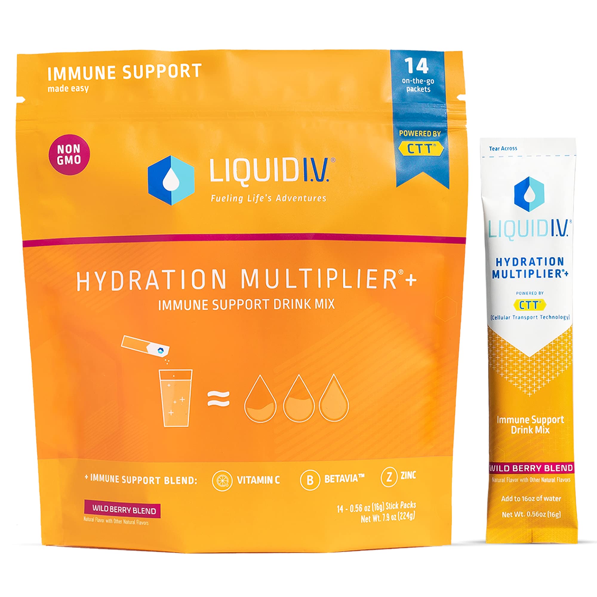 Liquid I.V. Hydration Multiplier + Immune Support -Wild Berry Blend - Hydration Powder 