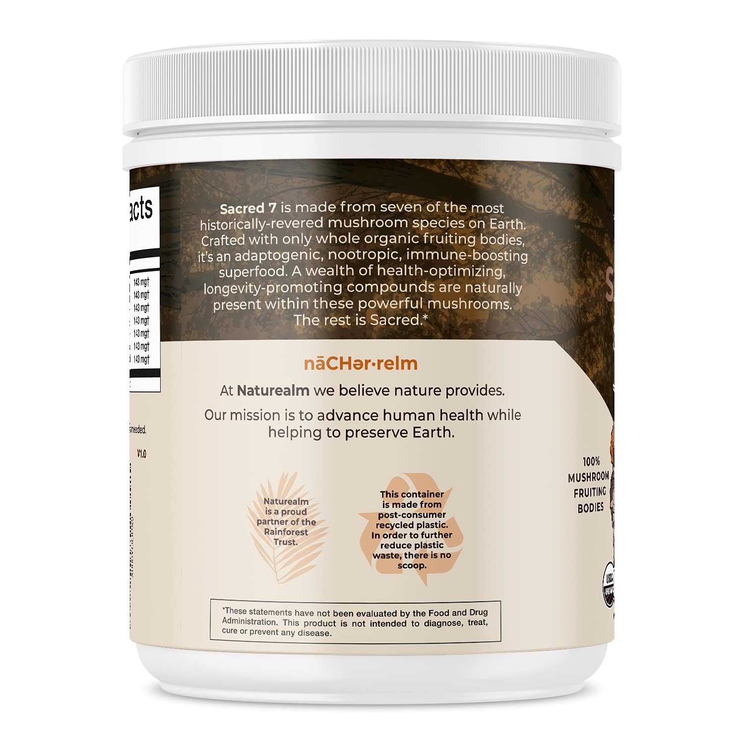 Naturealm Sacred 7 Mushroom Extract Powder - USDA Organic - Lion's Mane, Reishi Naturealm