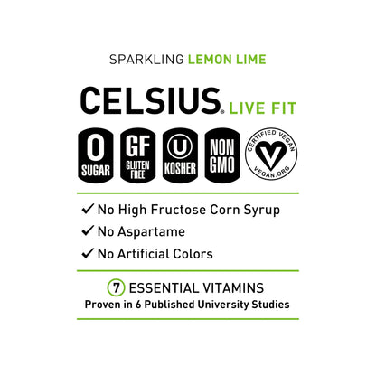 CELSIUS Sparkling Lemon Lime, Functional Essential Energy Drink, 12 Fl Oz (Pack of 12)