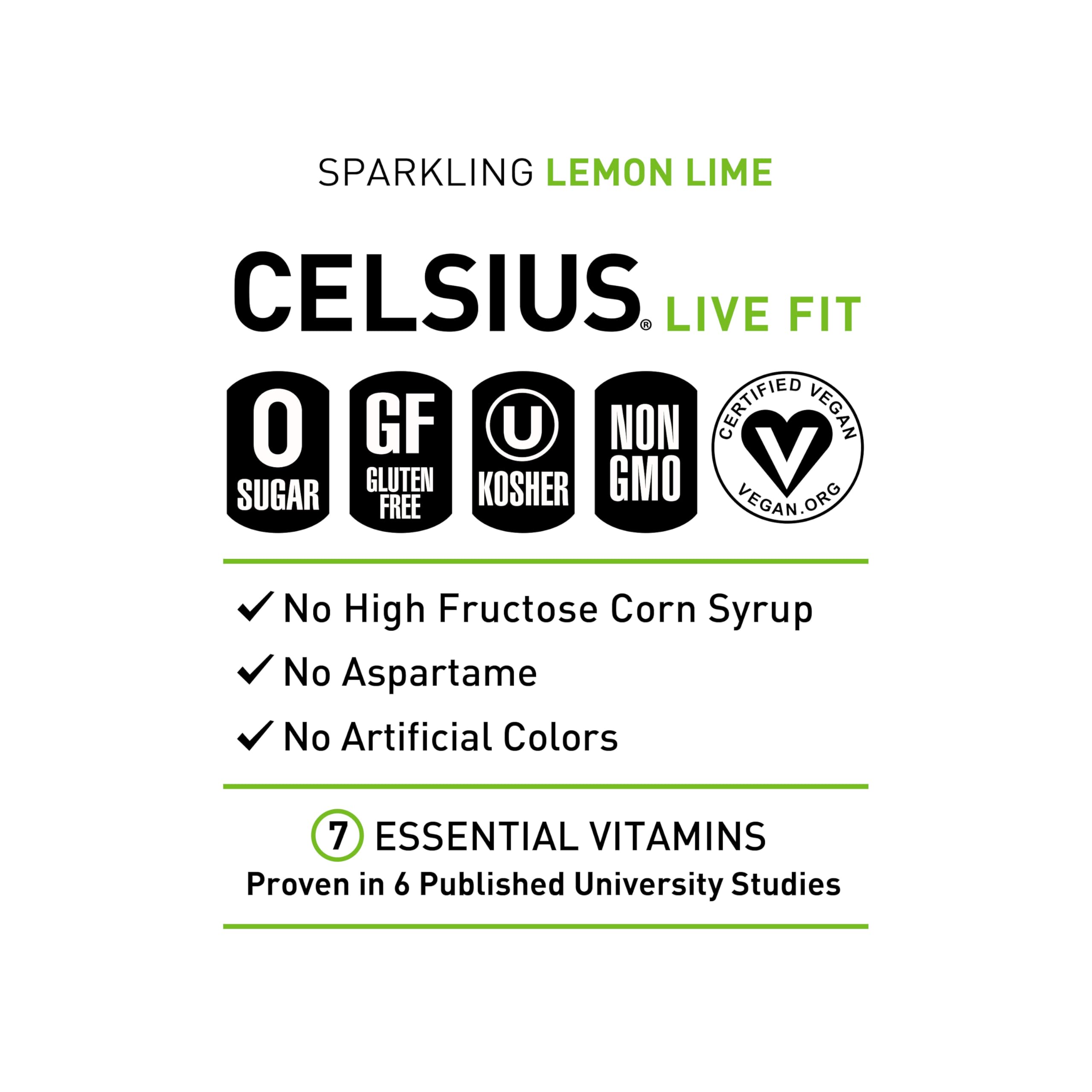CELSIUS Sparkling Lemon Lime, Functional Essential Energy Drink, 12 Fl Oz (Pack of 12) CELSIUS