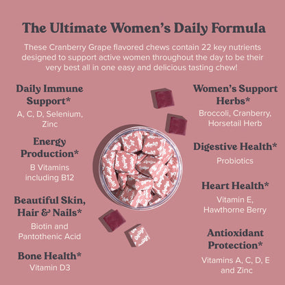 Chewsy Women's Multivitamin Chews, Immune & Energy Support, Vitamins C, B12, A, D, E