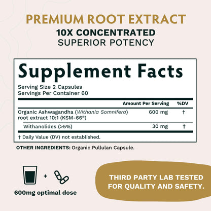 TRIBE ORGANICS Ashwagandha KSM 66 Pure Organic Root Powder Extract Ayurvedic
