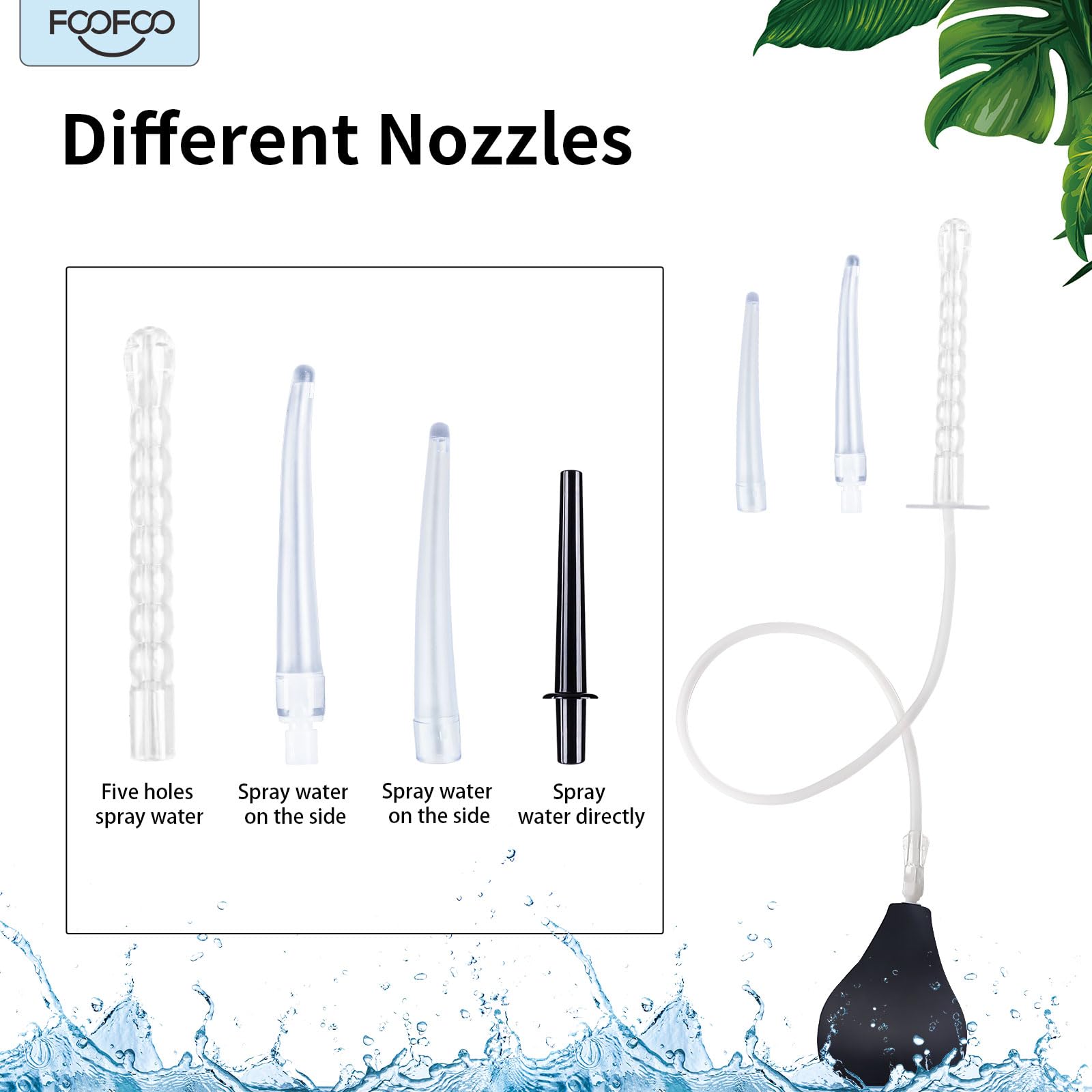 Enema Bulb 7.6oz Douche Enema Kit Includes 4 Nozzles for Women & Men Black with Storage Bag FOOFOO