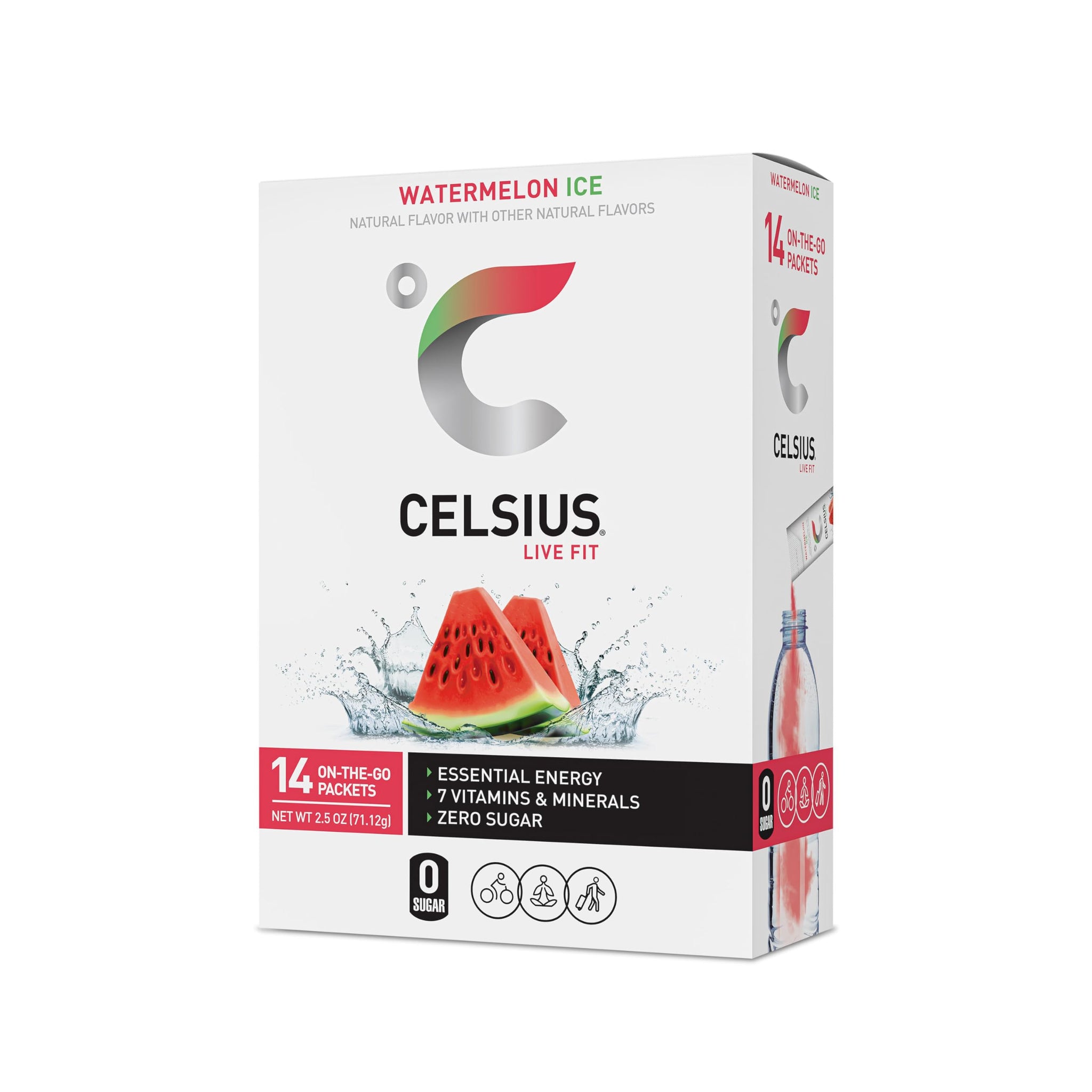 CELSIUS On-the-Go Powder Sticks Watermelon Ice, Essential Energy (14 Sticks per Pack)