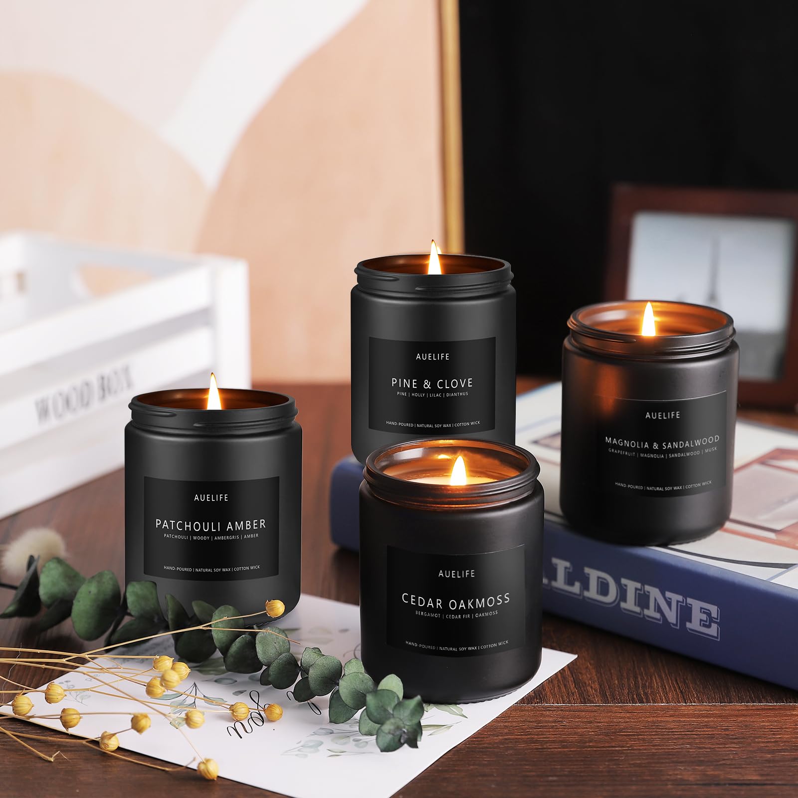 Scented Candles Set | Men Candles Set, Candles for Men Scented Candles for Home - 4 Pack Candles Scents Auelife