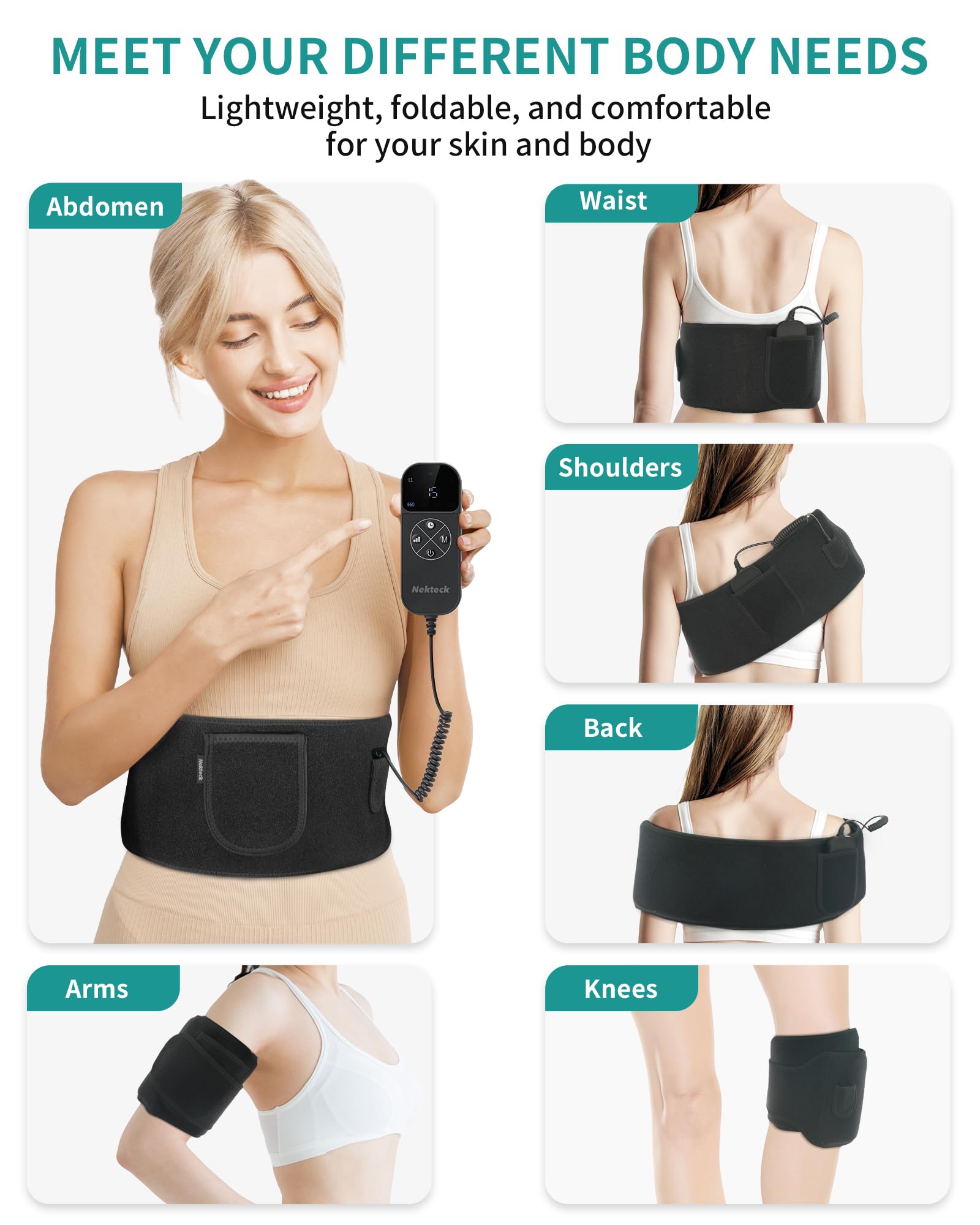 Nekteck Red Light Therapy Belt for Body, Wireless Near-Infrared Light Pad for Pain Relief, Inflammation Nekteck