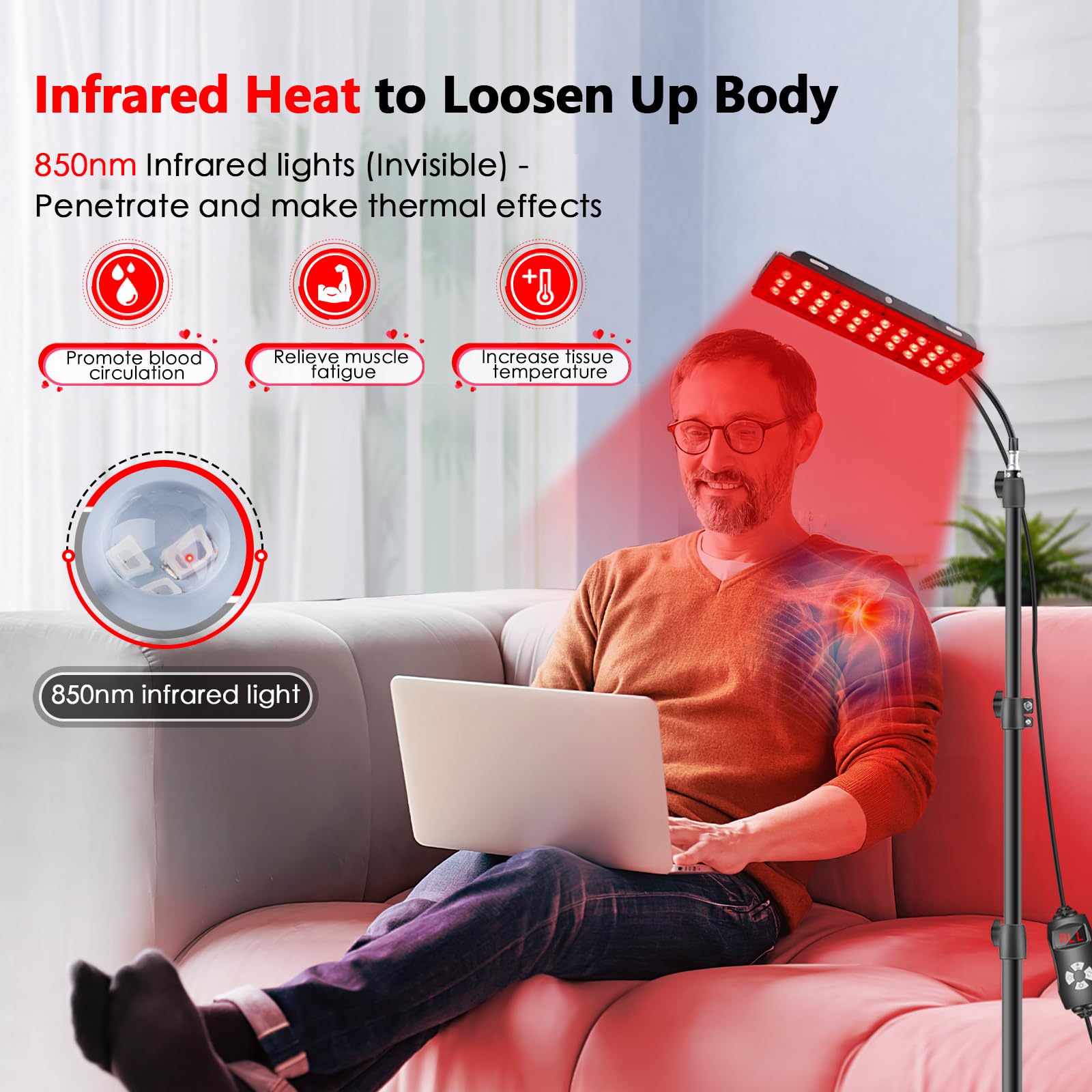 RUISQM Red Light Therapy Lamp, Infrared Light Therapy with Stand - 660nm Redlight & 850nm RUISQM