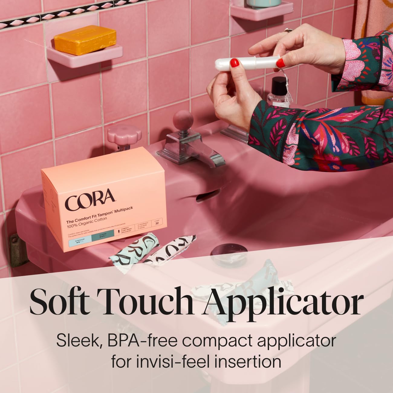 Cora Organic Applicator Tampon Multipack | 12 Light, 12 Regular, 12 Super Absorbency | 100% Organic Cotton