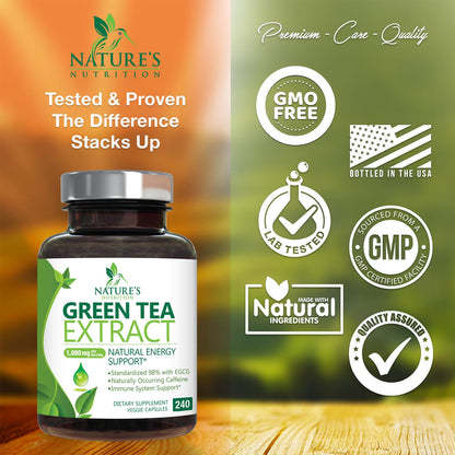 Green Tea Extract Capsules 1000mg 98% Standardized EGCG - 3X Strength for Natural