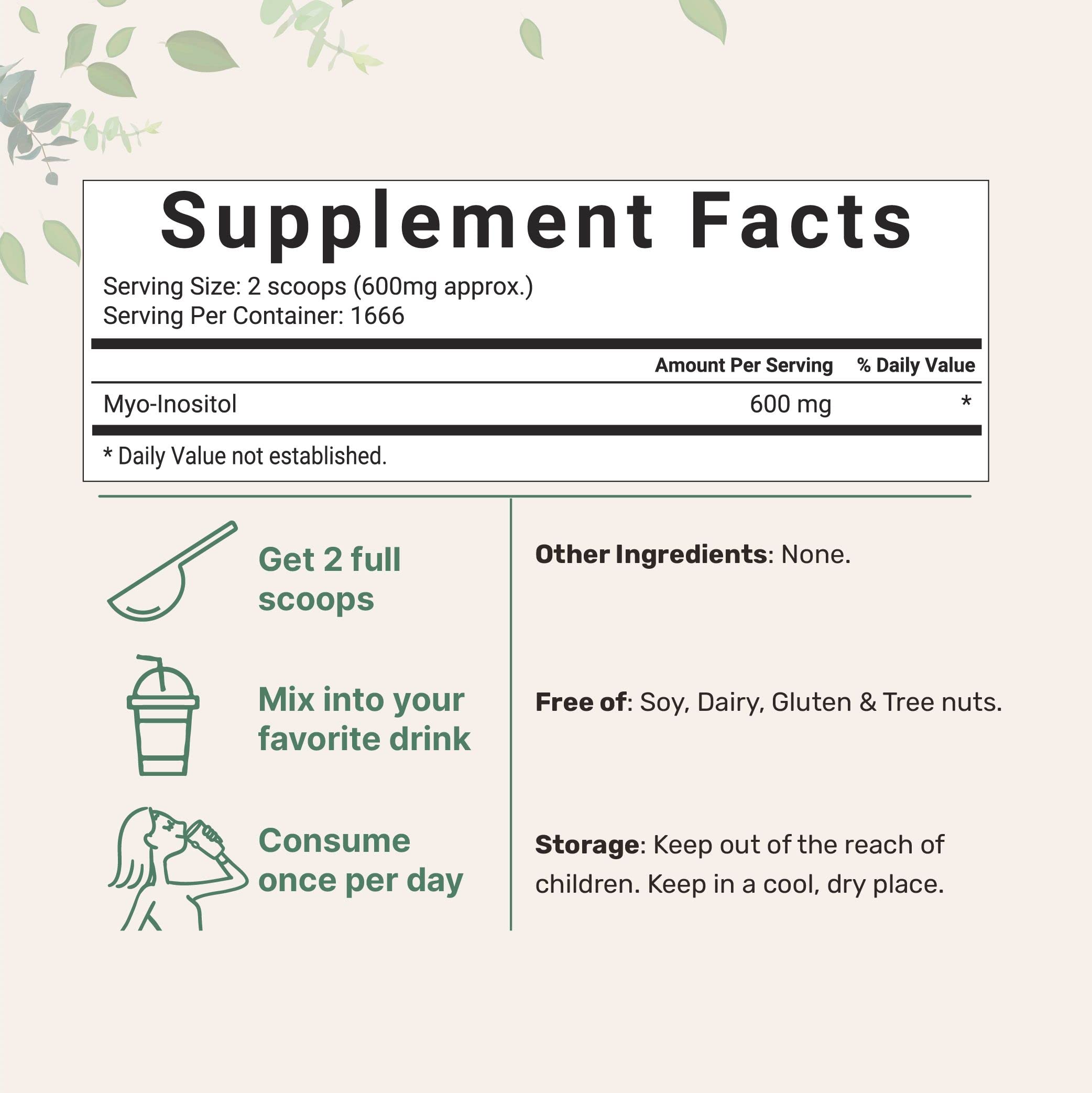 Pure Inositol Powder, Myo-Inositol B8 Powder, 1KG (2.2 Pounds), Strongly Supports Liver