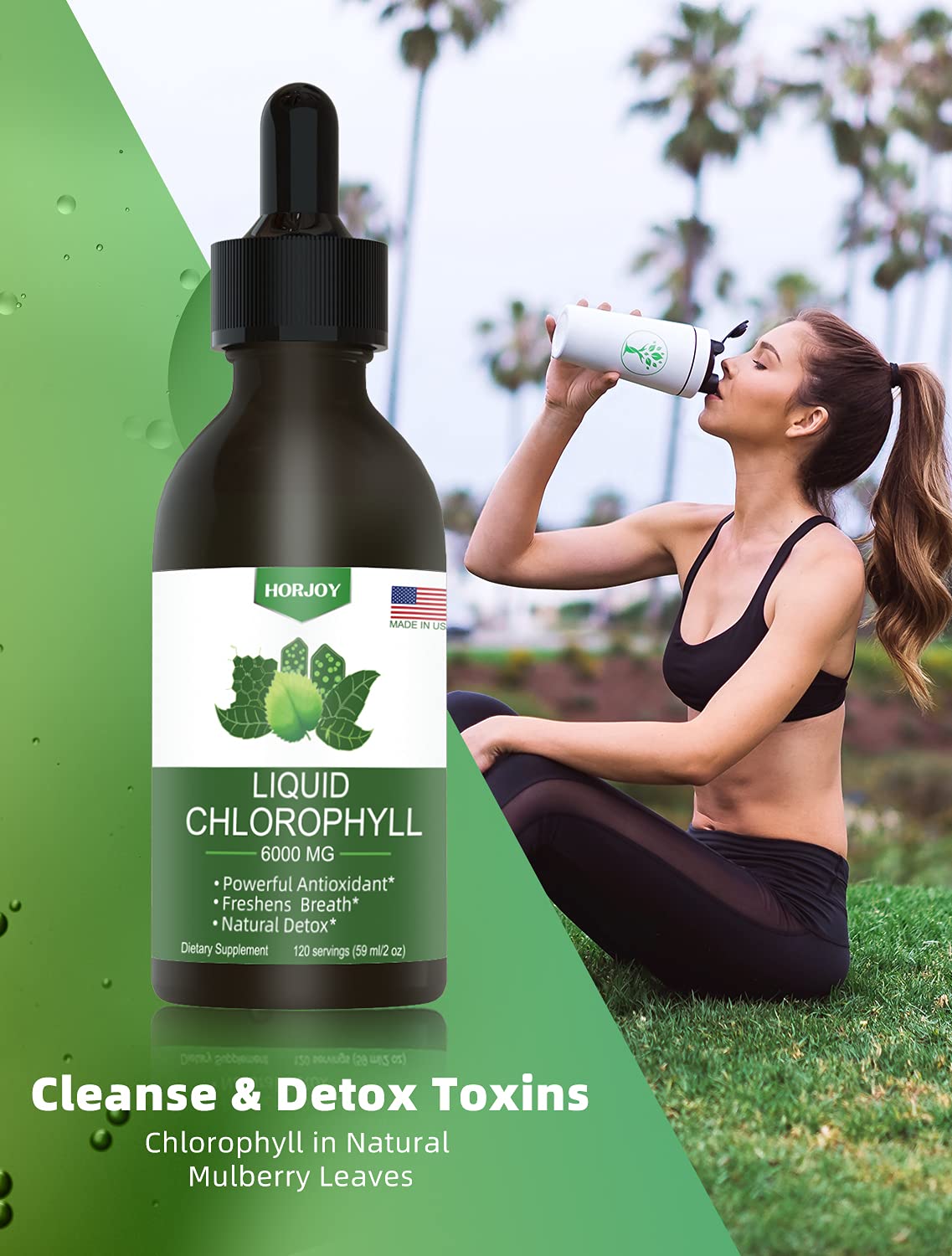 Chlorophyll Liquid Drops - 100% Natural Energy Booster and Immune Support - Internal Horjoy