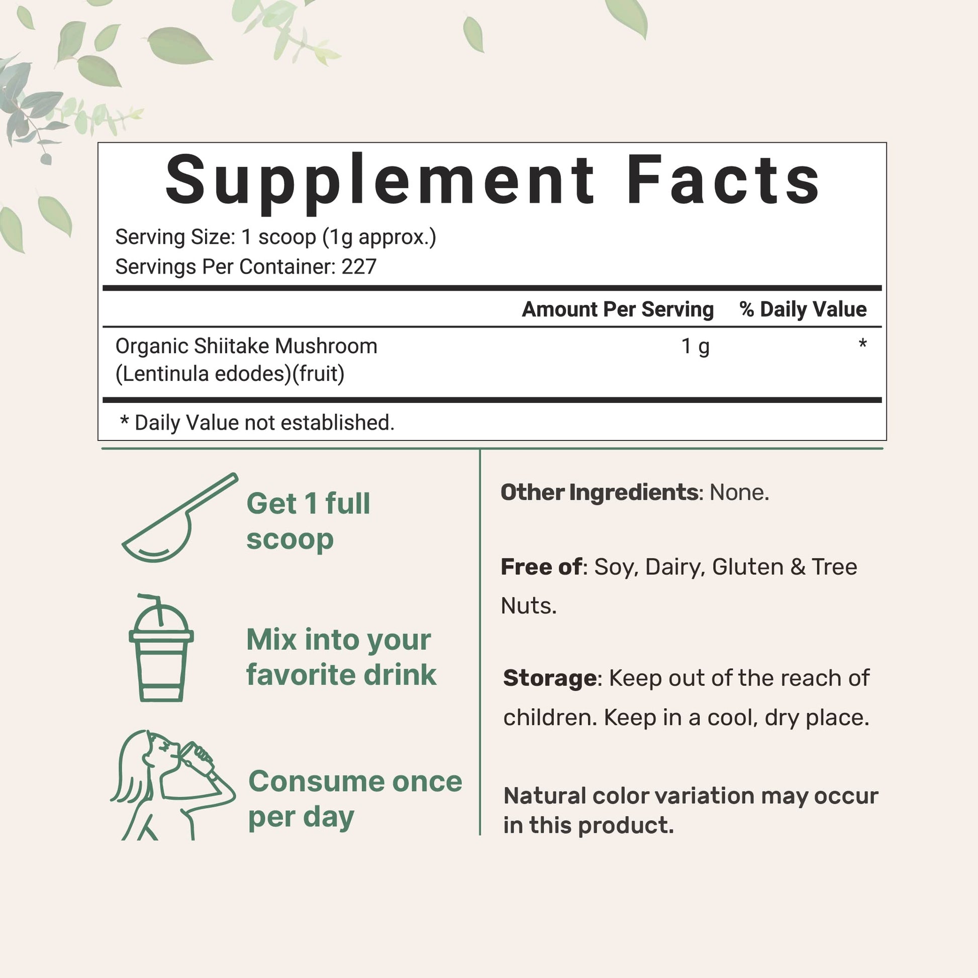 Sustainably US Grown, Organic Shiitake Mushrooms Powder, 8 Ounce Micro Ingredients