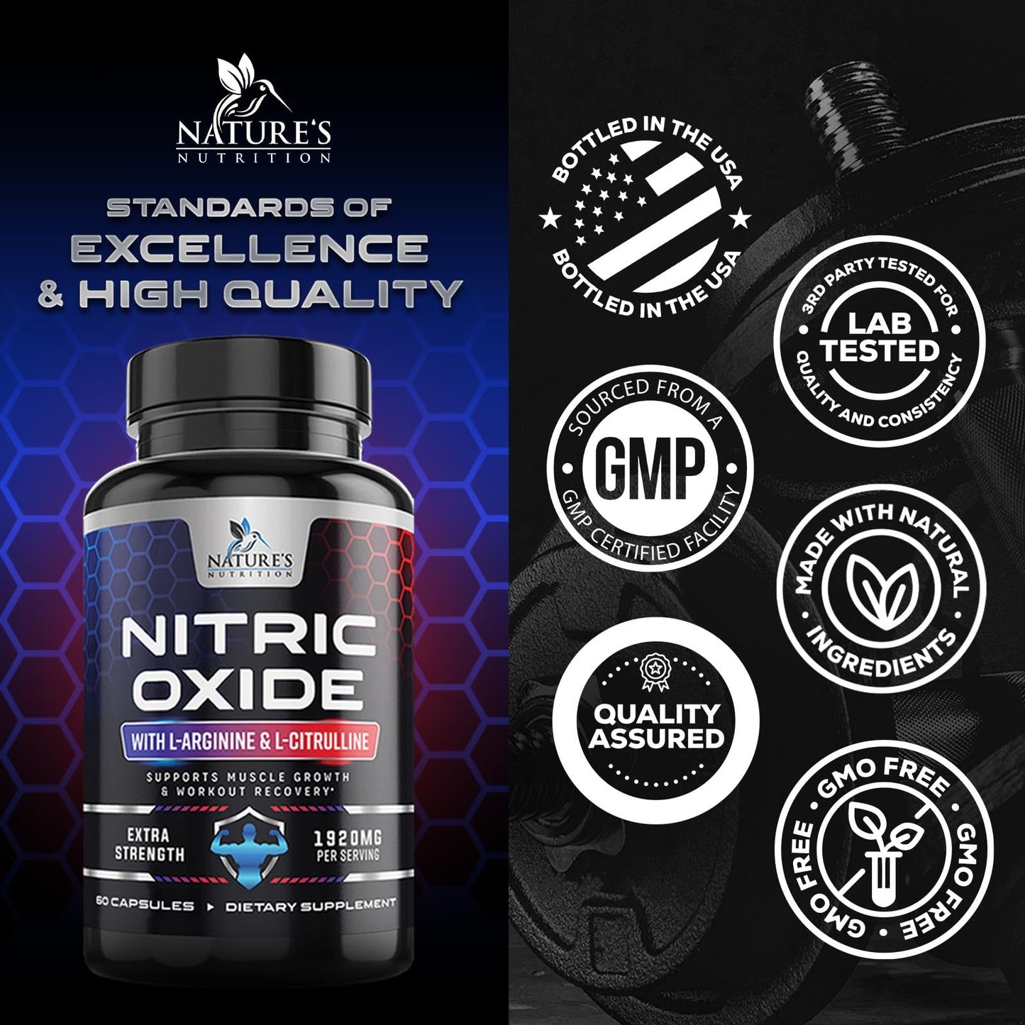 Extra Strength Nitric Oxide Supplement L Arginine 3X Strength - Citrulline Malate, AAKG