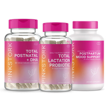 Pink Stork New Mom Necessities Bundle: Postnatal Vitamin with DHA and Folic Acid, Lactation Probiotic