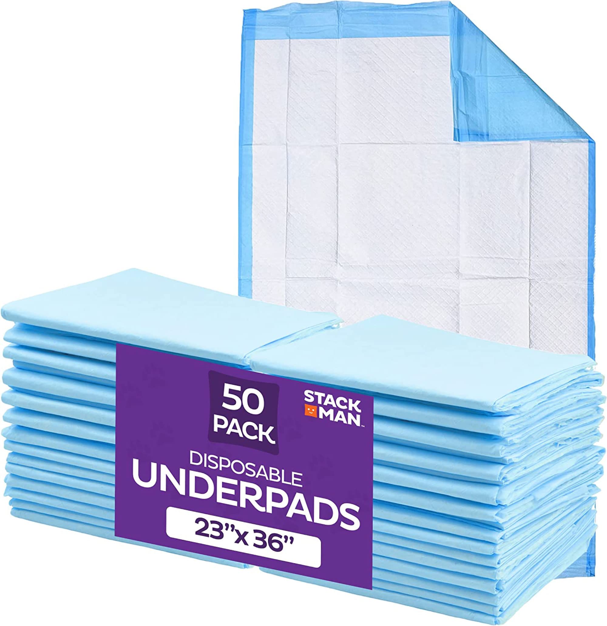 Chucks Pads Disposable [50-Pack] Underpads 23x36 Incontinence Chux Stack Man