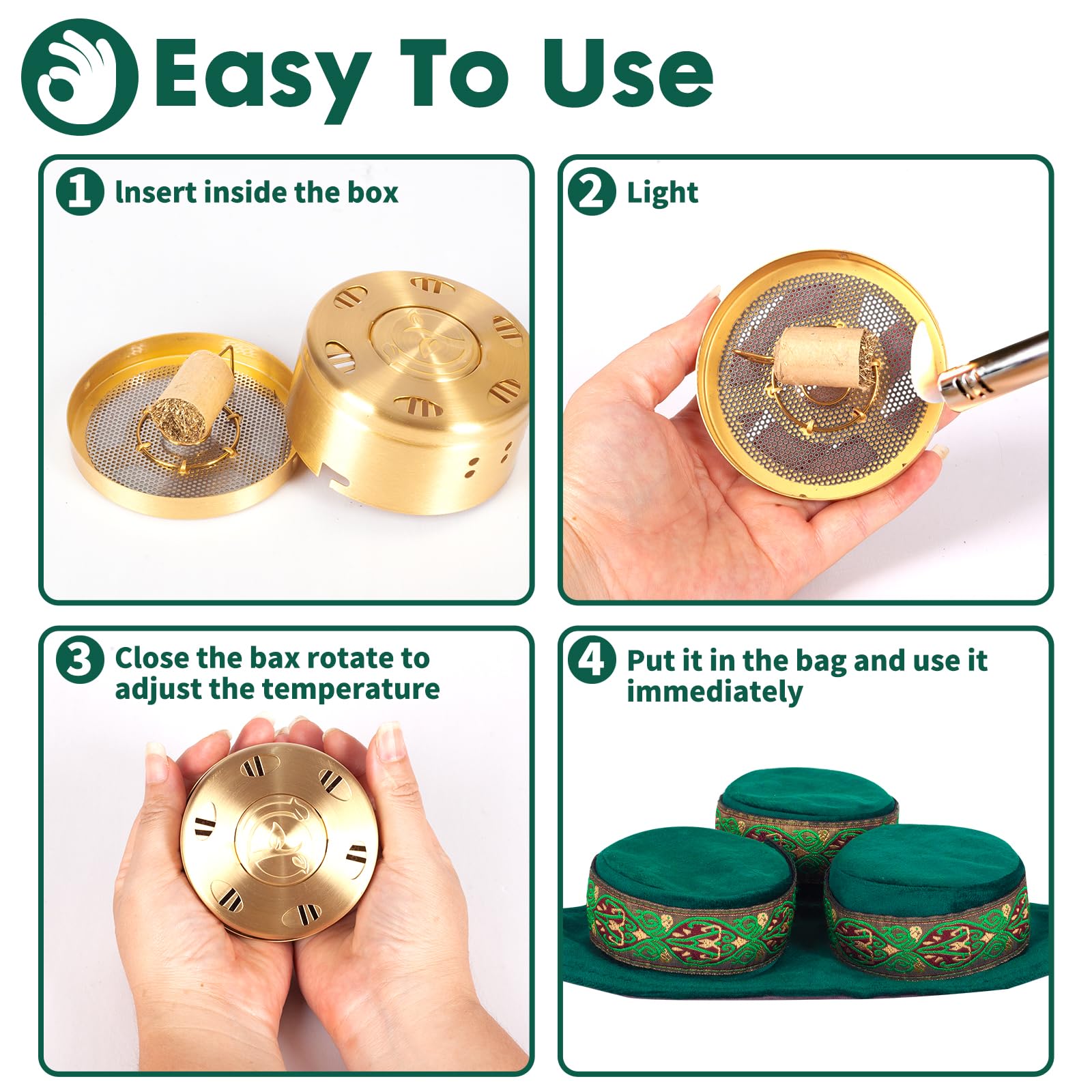 Smokeless Copper Moxa Box, Set of 3 Purifier Copper Tank Moxibustion Treatment Tool Portable Barelove