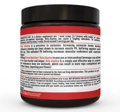 Driven Nutrition Beta Alanine, Unflavored - Preworkout Carnosine Booster for Physical Endurance, Reduce Lactic Acid & Muscle Fatigue, Support Workout Capacity for Weightlifting & High Intensity Cardio