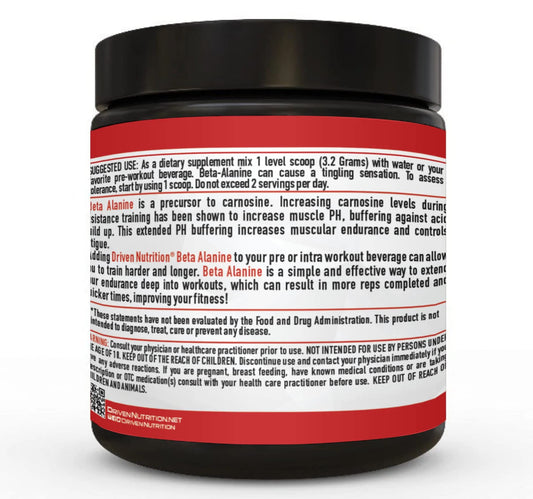 Driven Nutrition Beta Alanine, Unflavored - Preworkout Carnosine Booster for Physical Endurance, Reduce Lactic Acid & Muscle Fatigue, Support Workout Capacity for Weightlifting & High Intensity Cardio