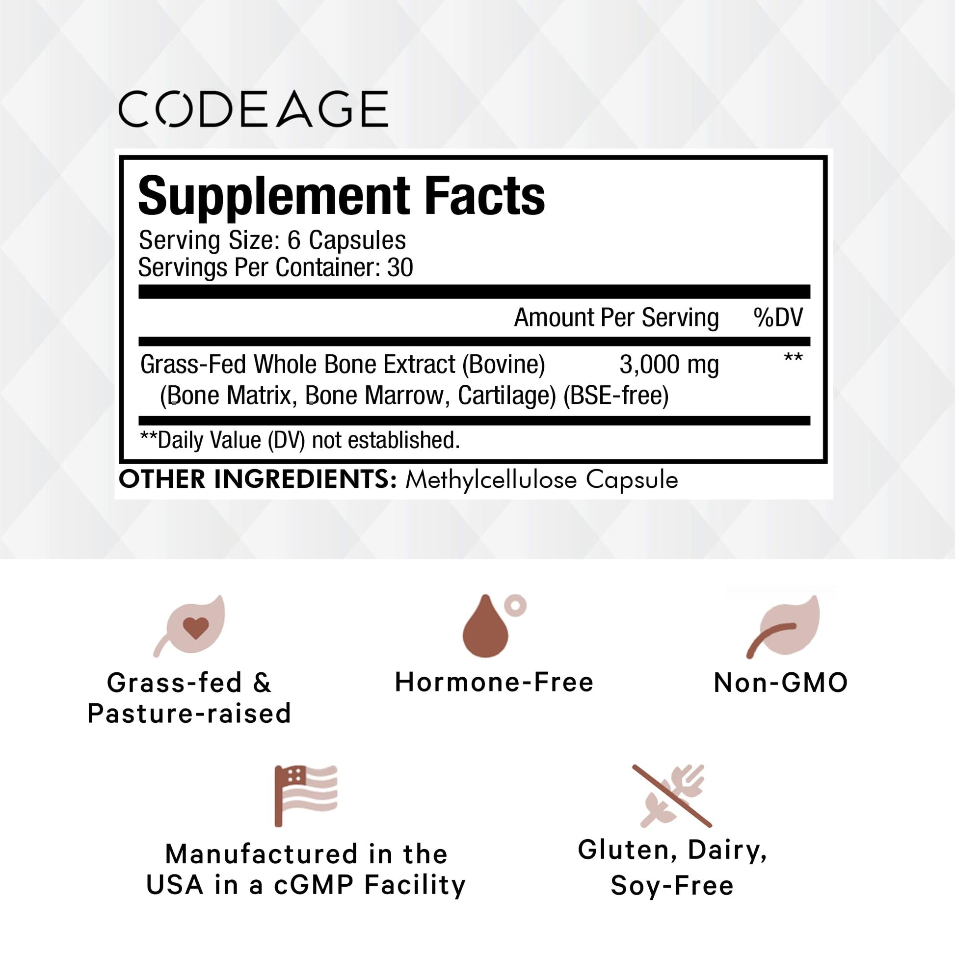 Codeage Grass Fed Bone Marrow, Full Spectrum Whole Bone Extract Codeage