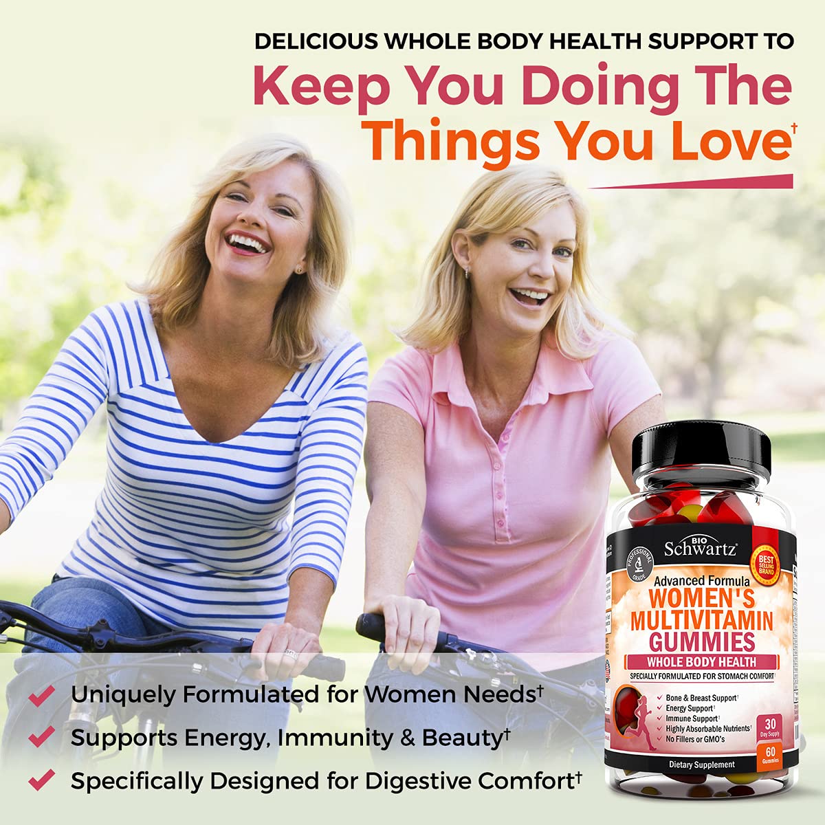 Women's Multivitamin Gummies with A C B6 B12 D & E Vitamins for Immune Support