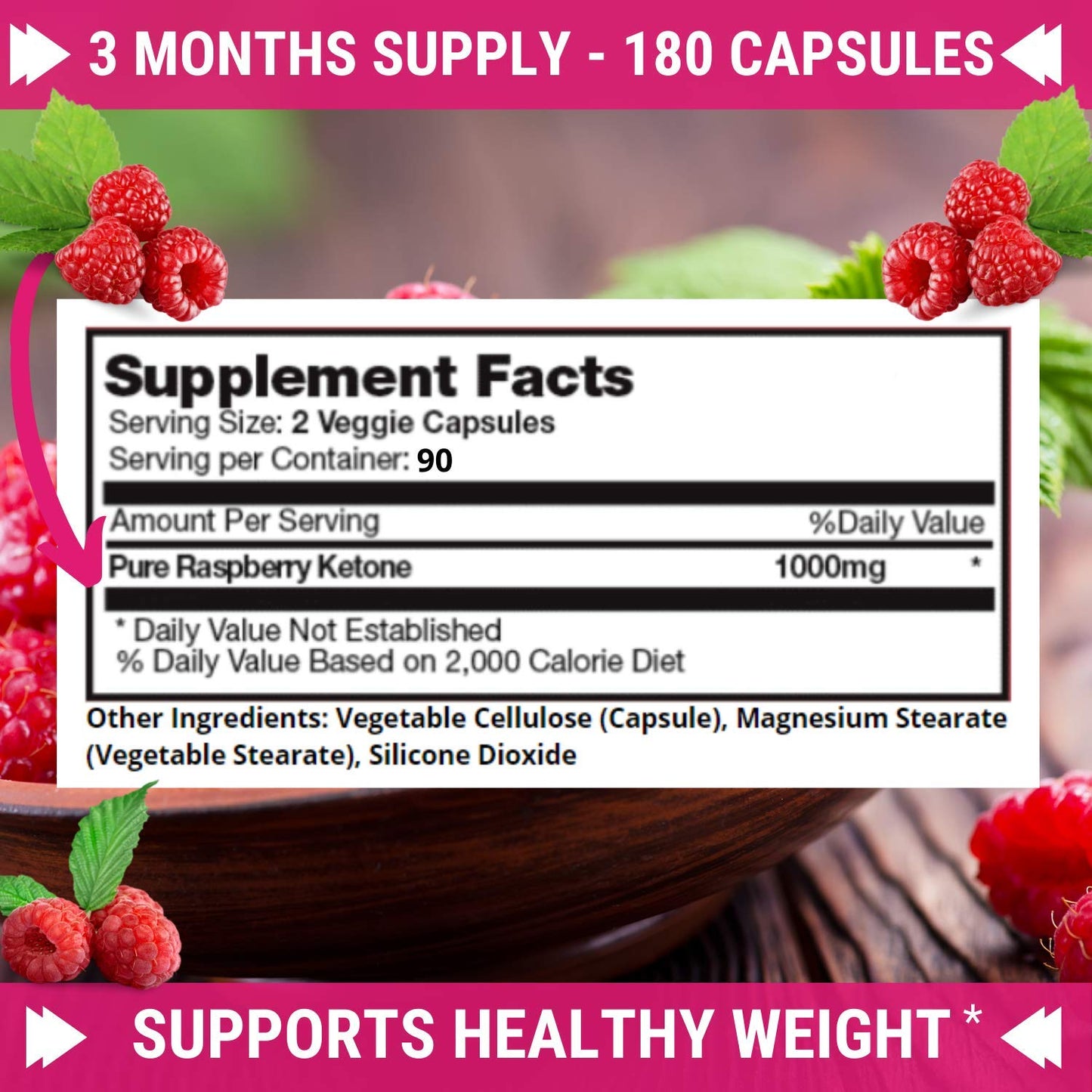 FRESH HEALTHCARE Pure 100% Raspberry Ketones Max 1000mg Per Serving - 3 Month