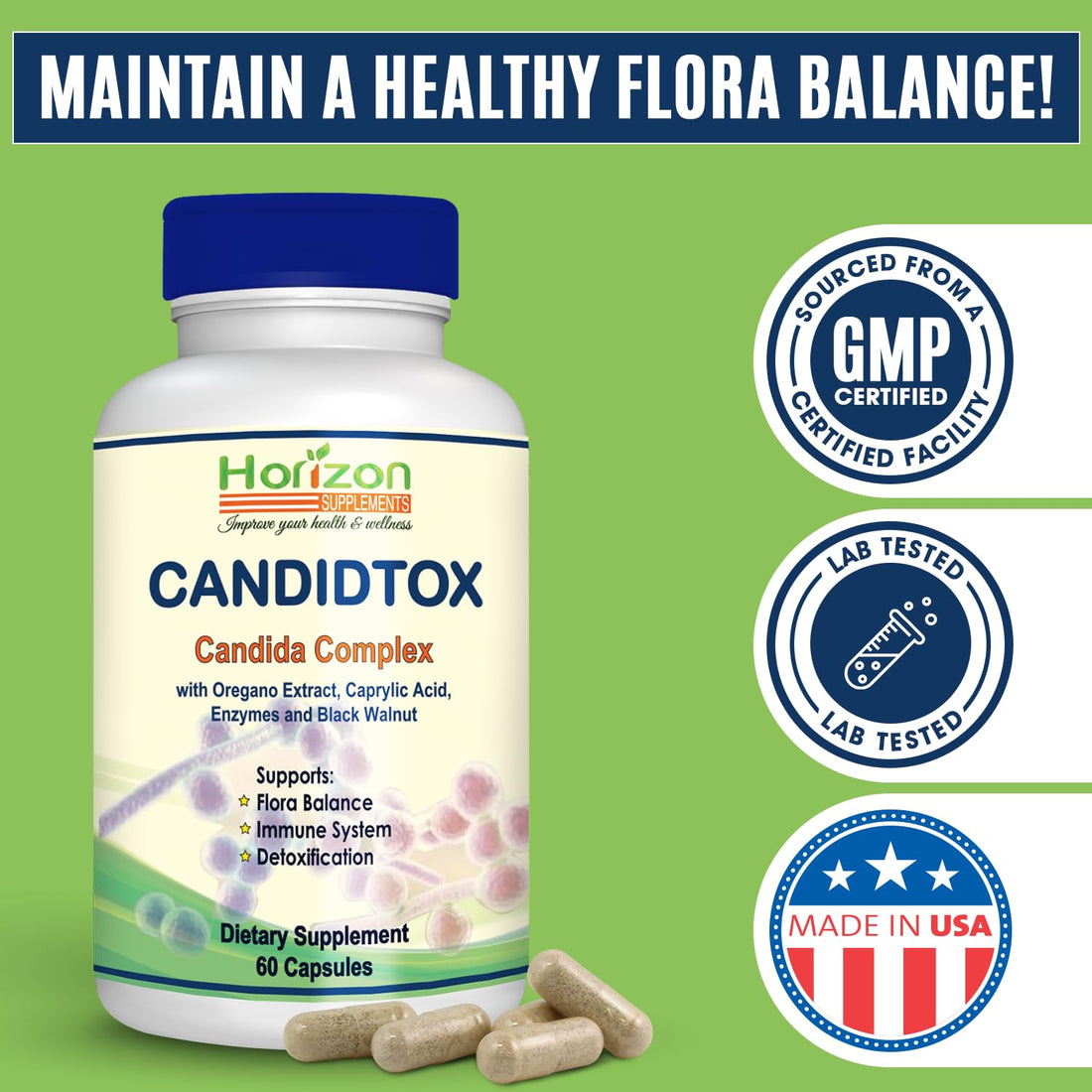 Candida Cleanse Support and Detox with Natural Herbs, probiotics and Oregano Oil