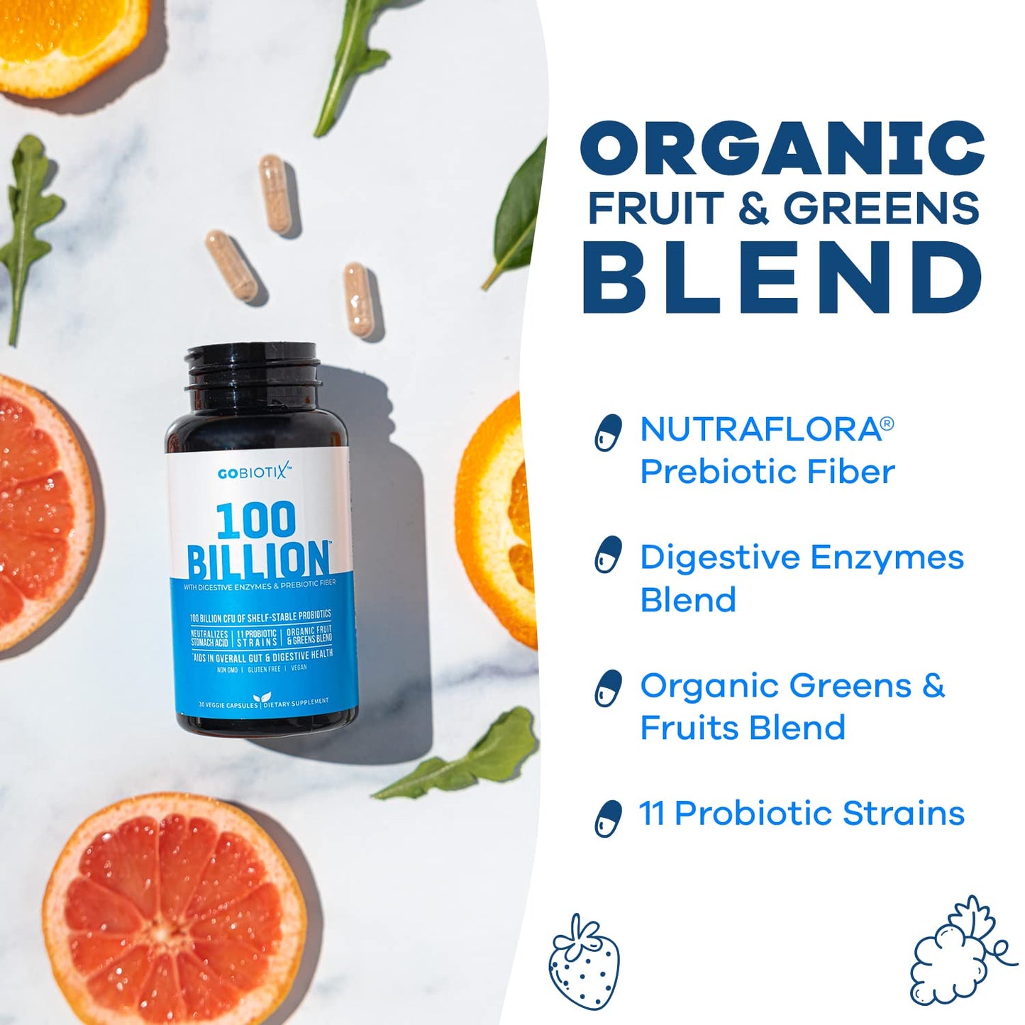100 Billion - Probiotics and Prebiotics Supplement Pills - Digestive Enzymes and Prebiotic