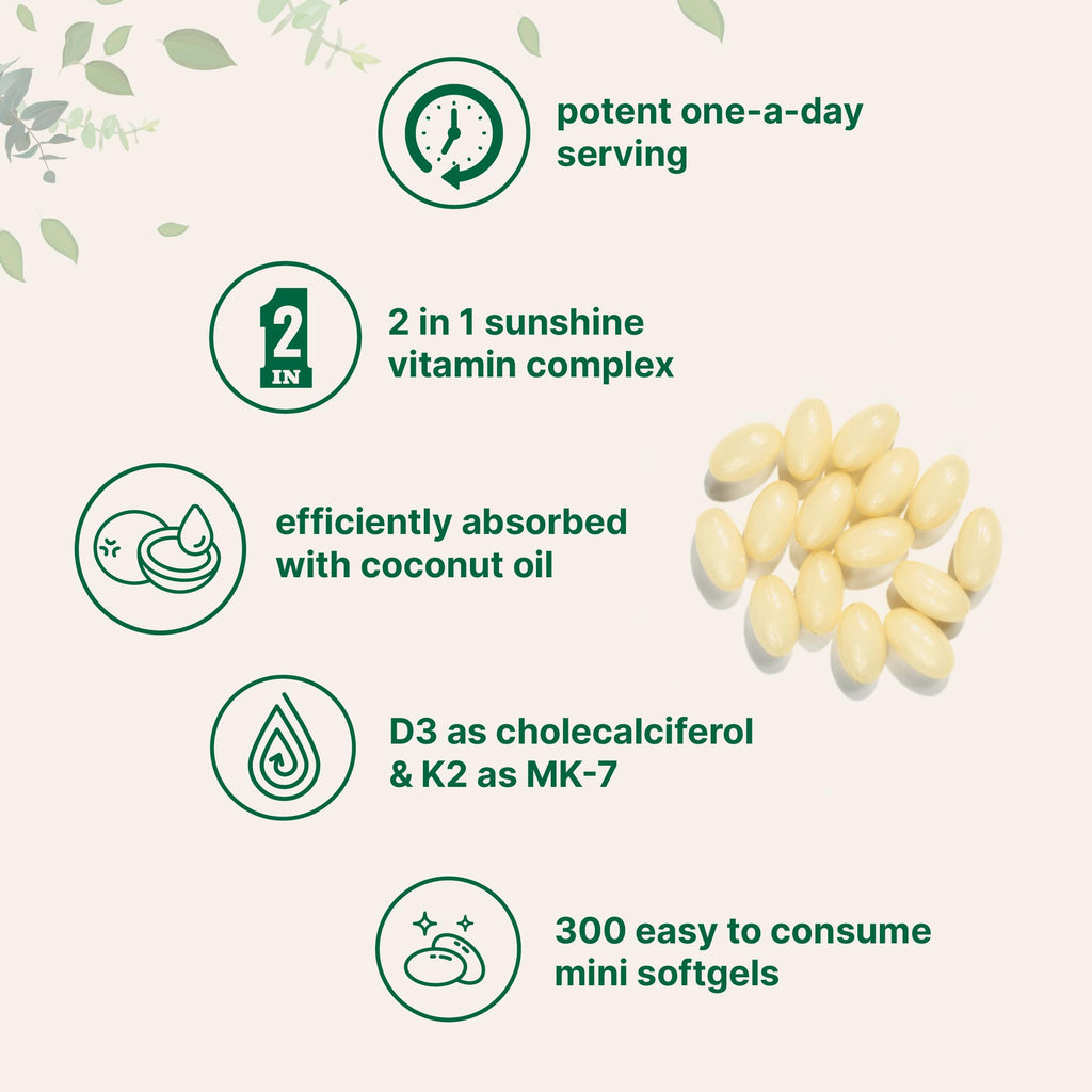 Micro Ingredients Vitamin D3 5000 IU Plus K2 (MK-7) 100 mcg, 300 Virgin Coconut Oil Softge Micro Ingredients