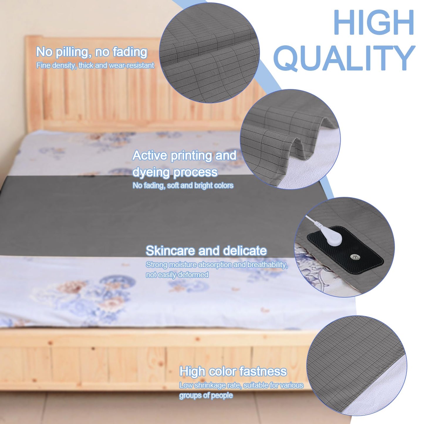 Grounding Mat for Bed, Grounding Sheets Blanket with Grounding Cord, Earthing Mat Grounding Pad
