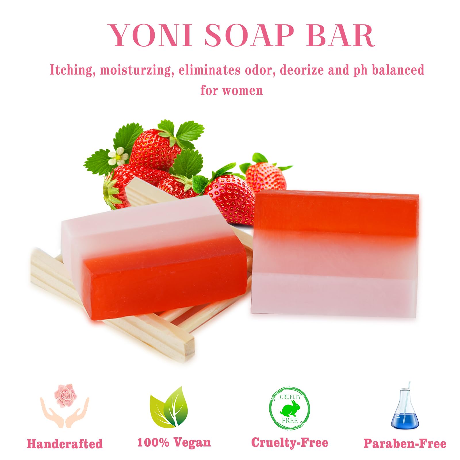 2Pcs Strawberry Yoni Bars and Yoni Oil Set for Feminine Wash, Yoni Wash for Cleanse Vaginal Balance PH tovaginsh