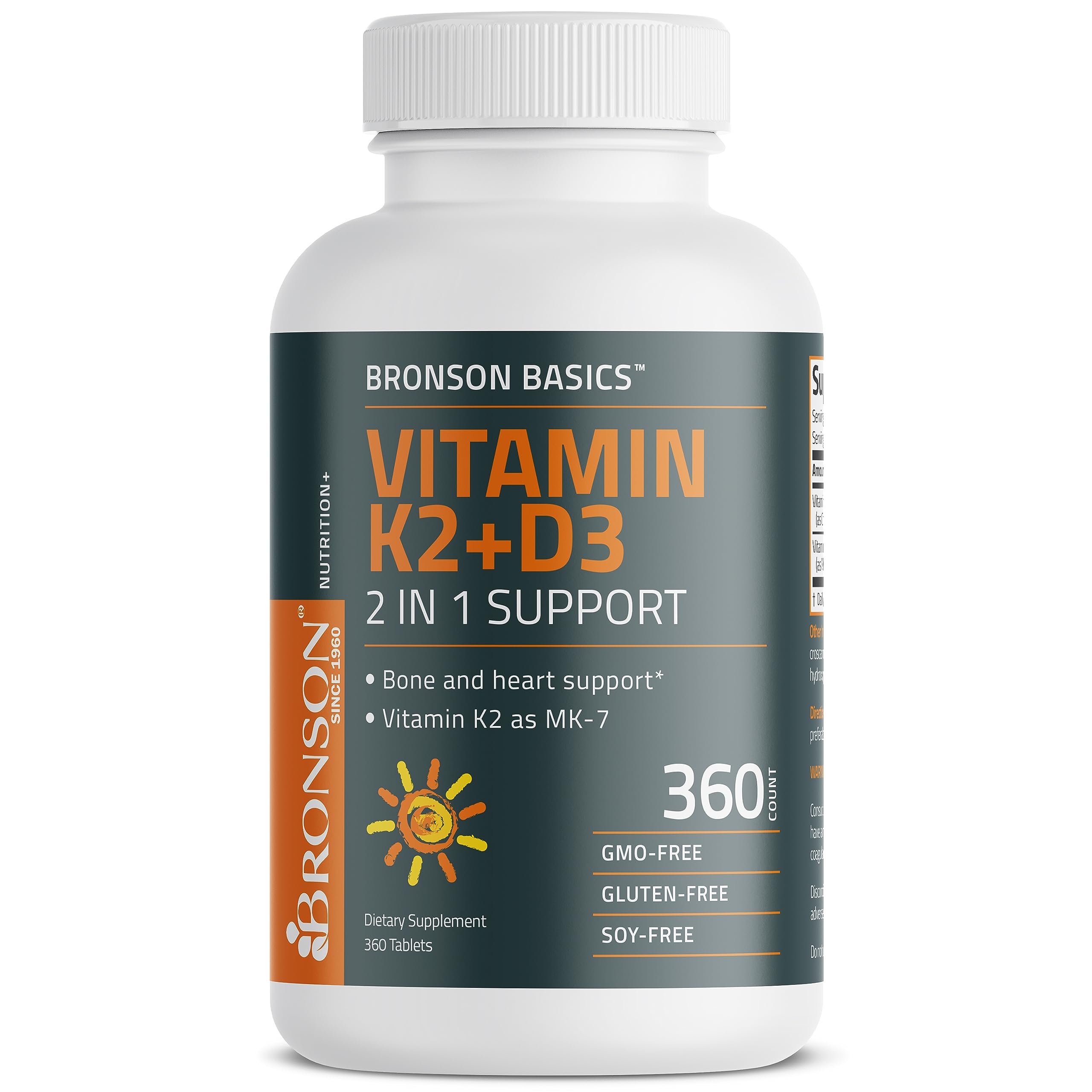 Bronson Basics Vitamin K2 D3 (MK7) Supplement Non-GMO Formula 5000IU (125 mcg) Bronson