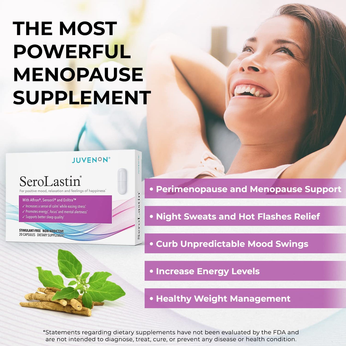 Juvenon Menopause Supplements for Women Mood Support, Hot Flashes Relief, Peri