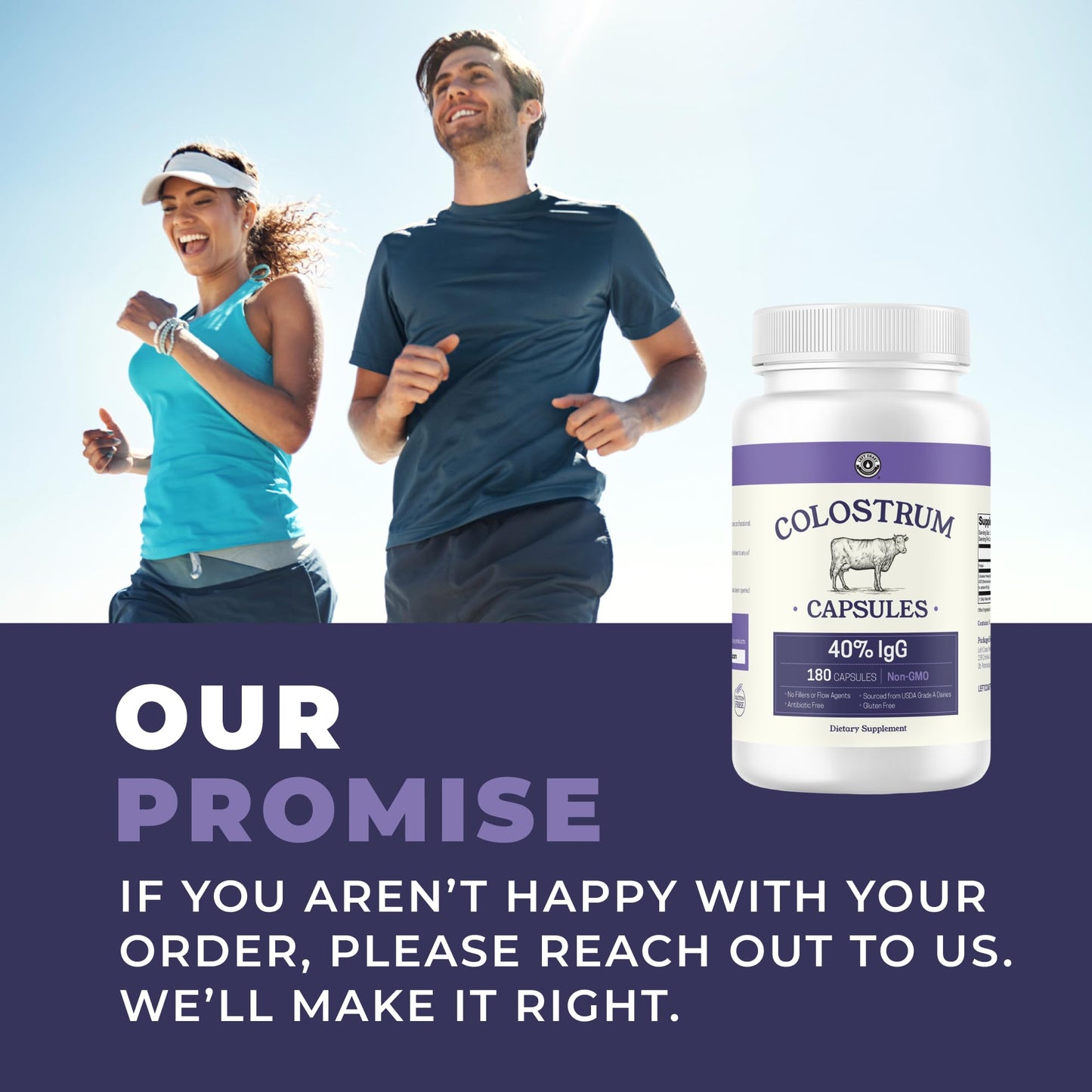 180ct Colostrum Capsules 40% IgG - USA Sourced Bovine Colostrum Powder