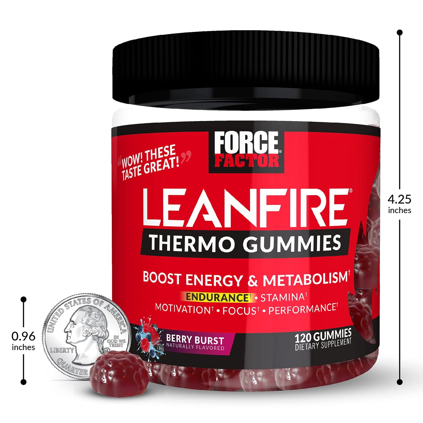 Force Factor LeanFire Thermo Gummies with B12 Vitamins, Caffeine, & Green Coffee Bean
