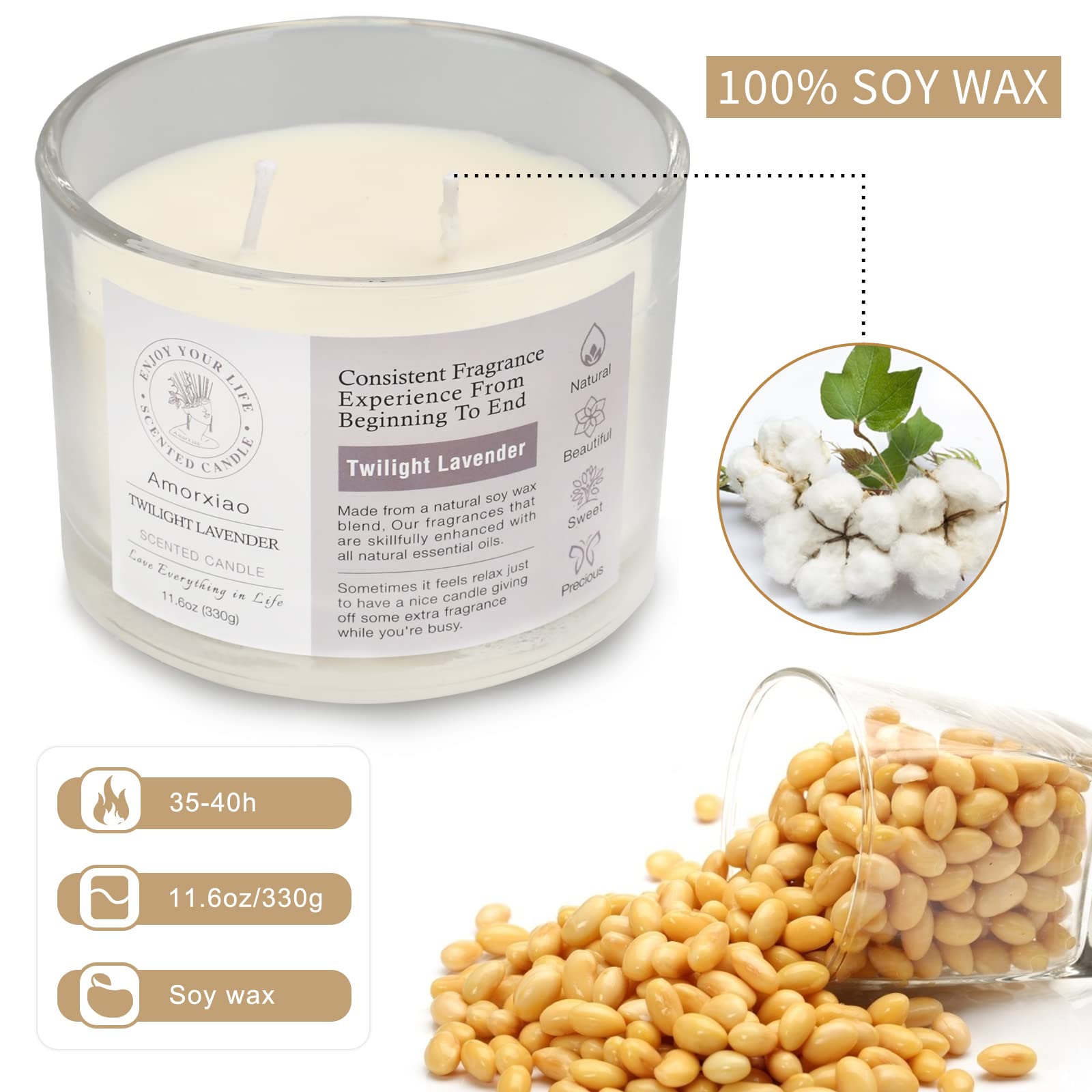 3 Pack Candles for Home Scented, 34.8 oz 240 Hour Long Lasting Candles Set, Grapefruit &Lavender ROSIANS