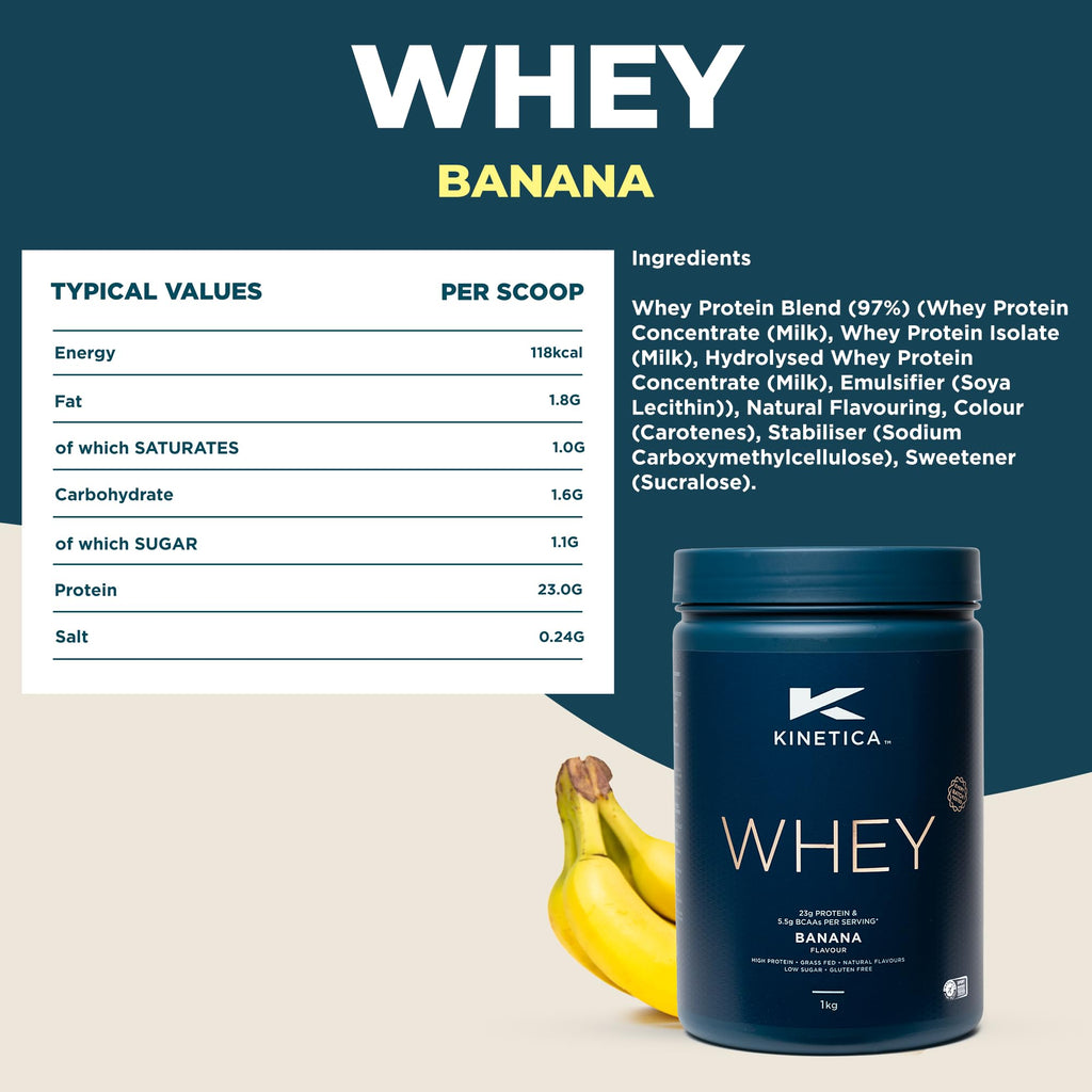 Kinetica Banana Whey Protein Powder | 2.27kg | 23g Protein per Serving | 76 Servings